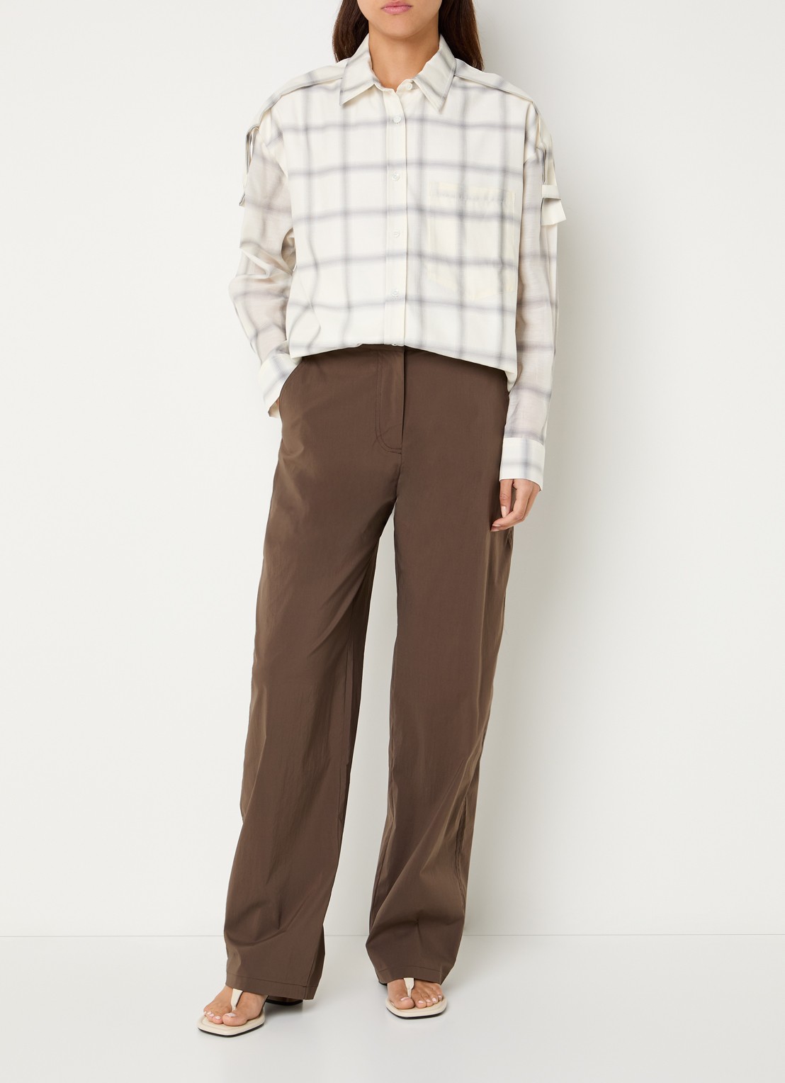 IRO Softy oversized blouse in zijdeblend met ruitdessin - voorkant 4 gebroken wit