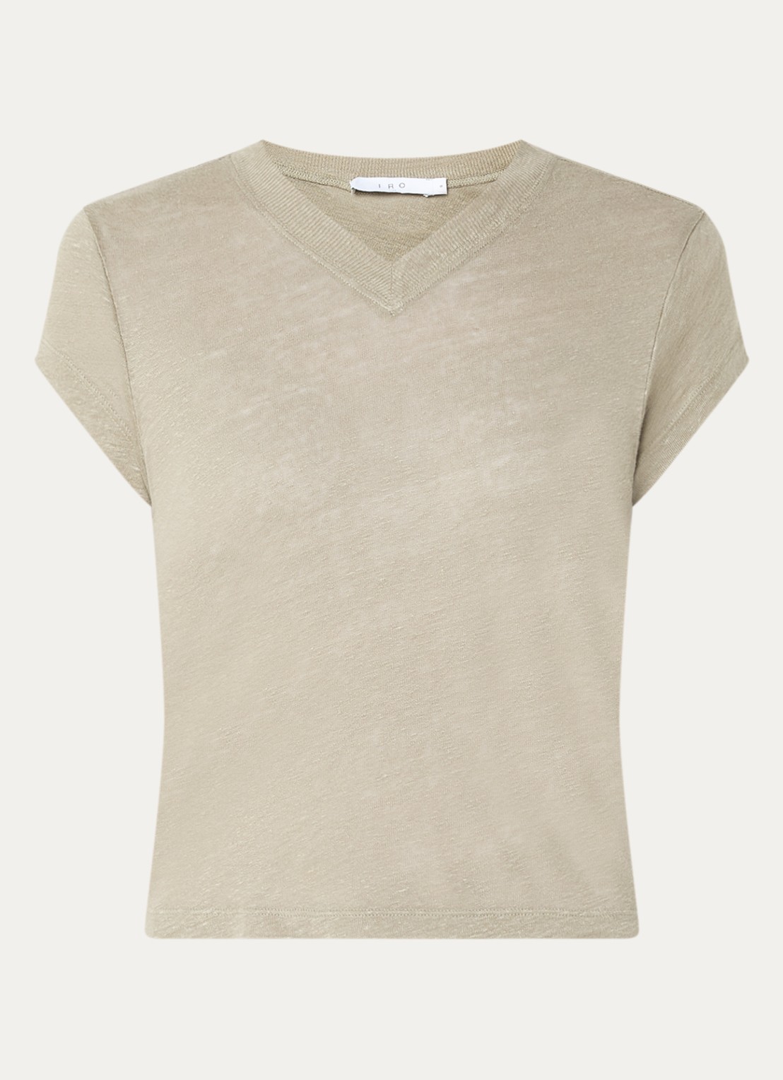 IRO Sybel T-shirt van linnen met V-hals - voorkant 3 olijfgroen