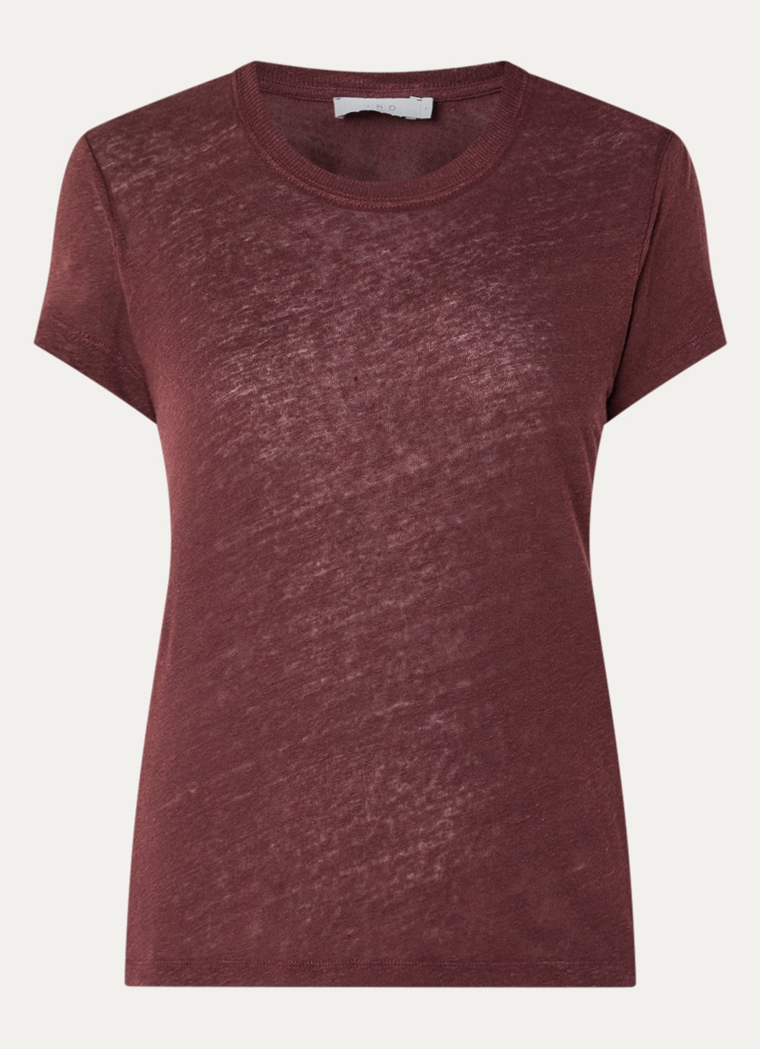 IRO T-shirt van linnen met ronde hals - voorkant 2 kastanjebruin
