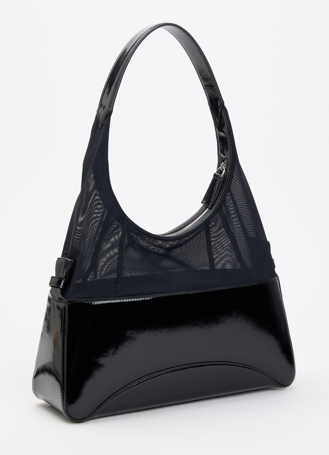 IRO Tandem Gloss Large handtas van lakleer met afneembare schouderriem - achterkant zwart