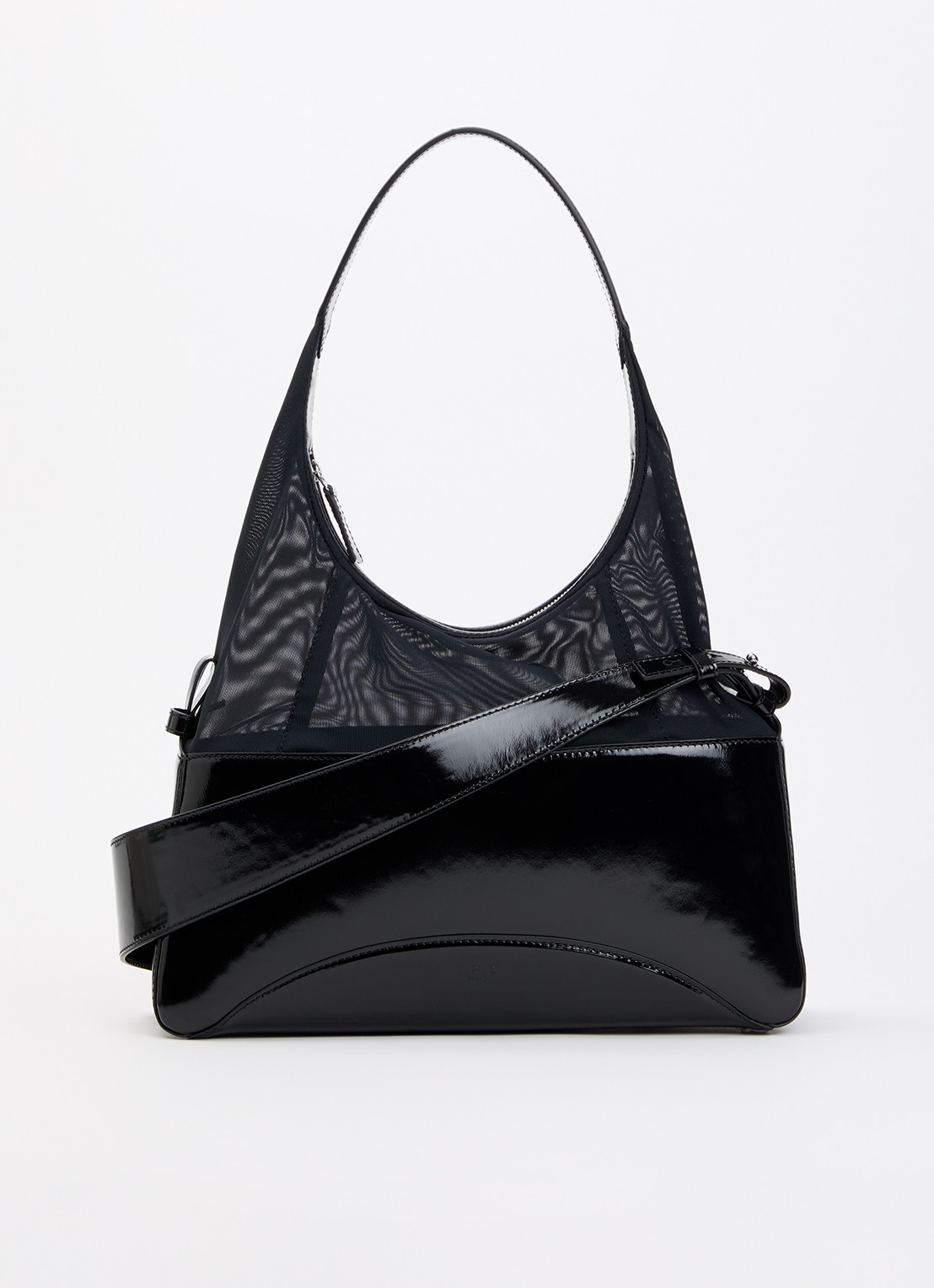 IRO Tandem Gloss Large handtas van lakleer met afneembare schouderriem - voorkant 5 zwart
