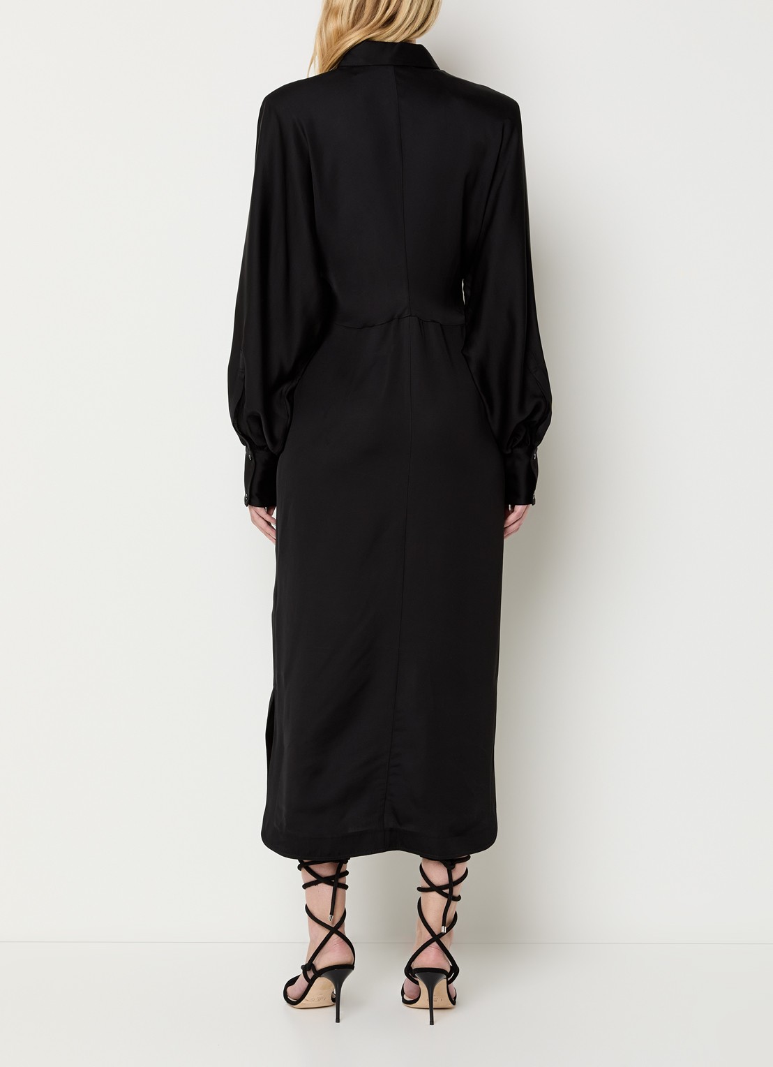 IRO Ursana maxi blousejurk van satijn met ballonmouw - achterkant 3 zwart