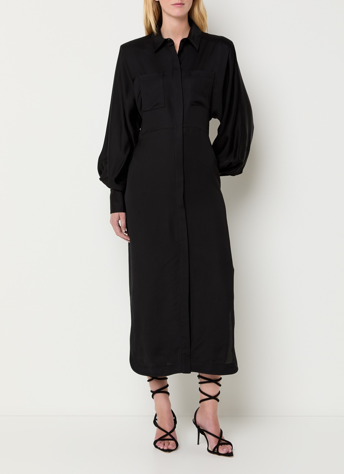 IRO Ursana maxi blousejurk van satijn met ballonmouw - detail 4 zwart