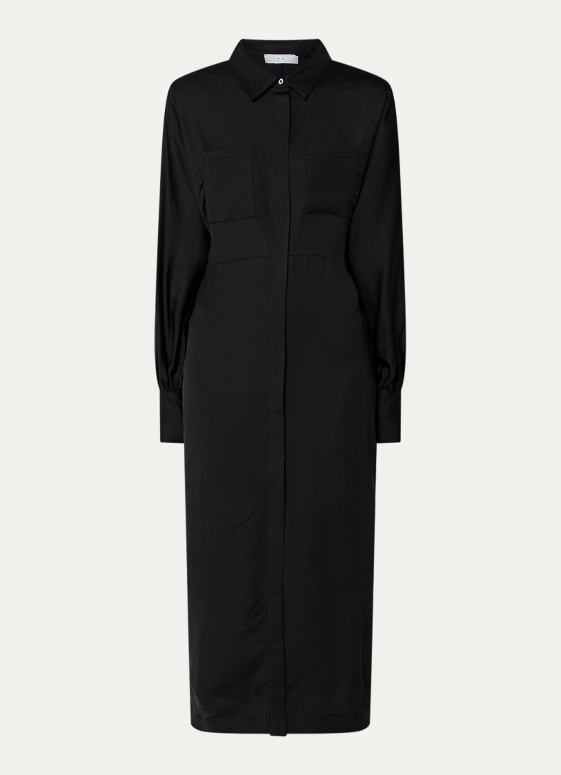 IRO Ursana maxi blousejurk van satijn met ballonmouw - voorkant zwart