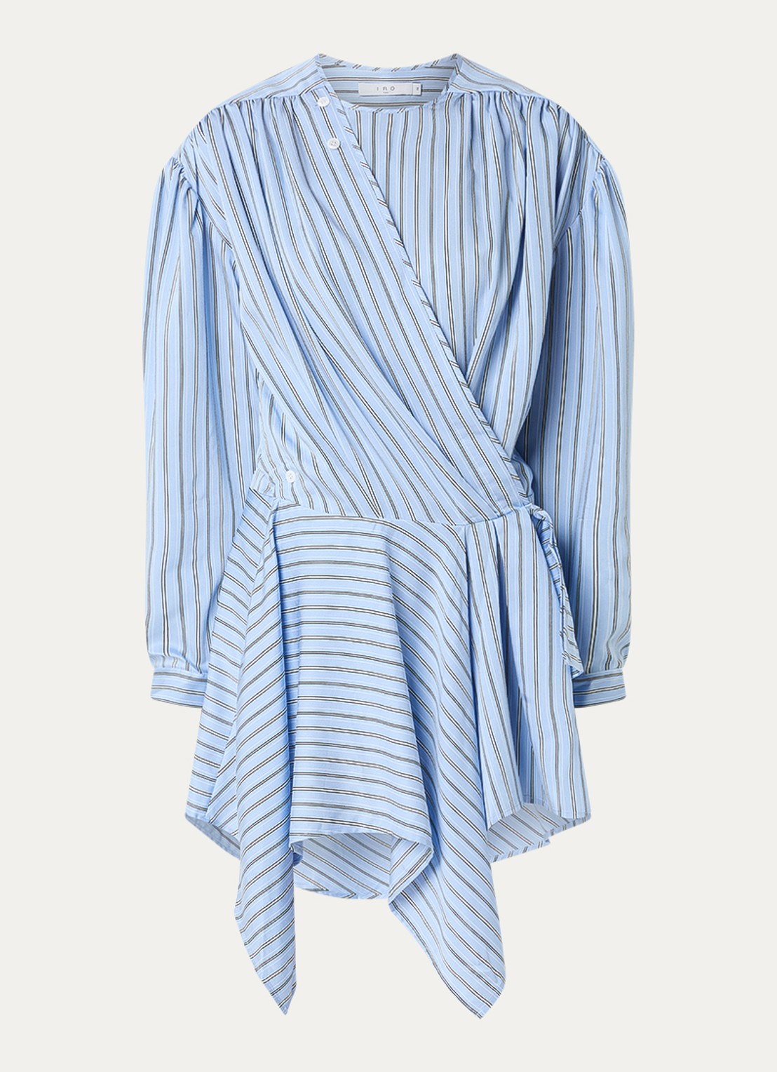 IRO Utenia asymmetrische mini jurk met streepprint - voorkant 2 staalblauw