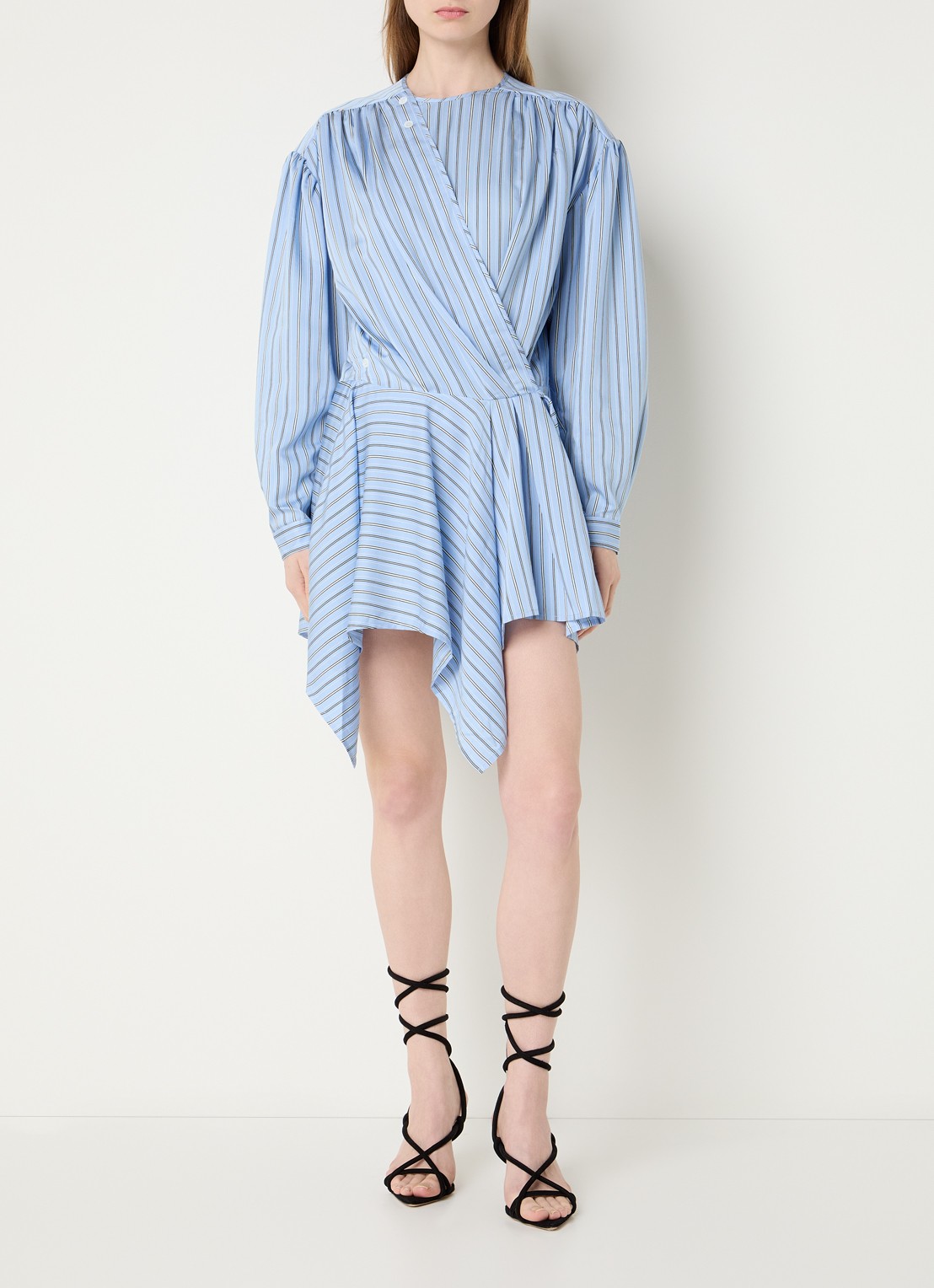 IRO Utenia asymmetrische mini jurk met streepprint - voorkant 3 staalblauw