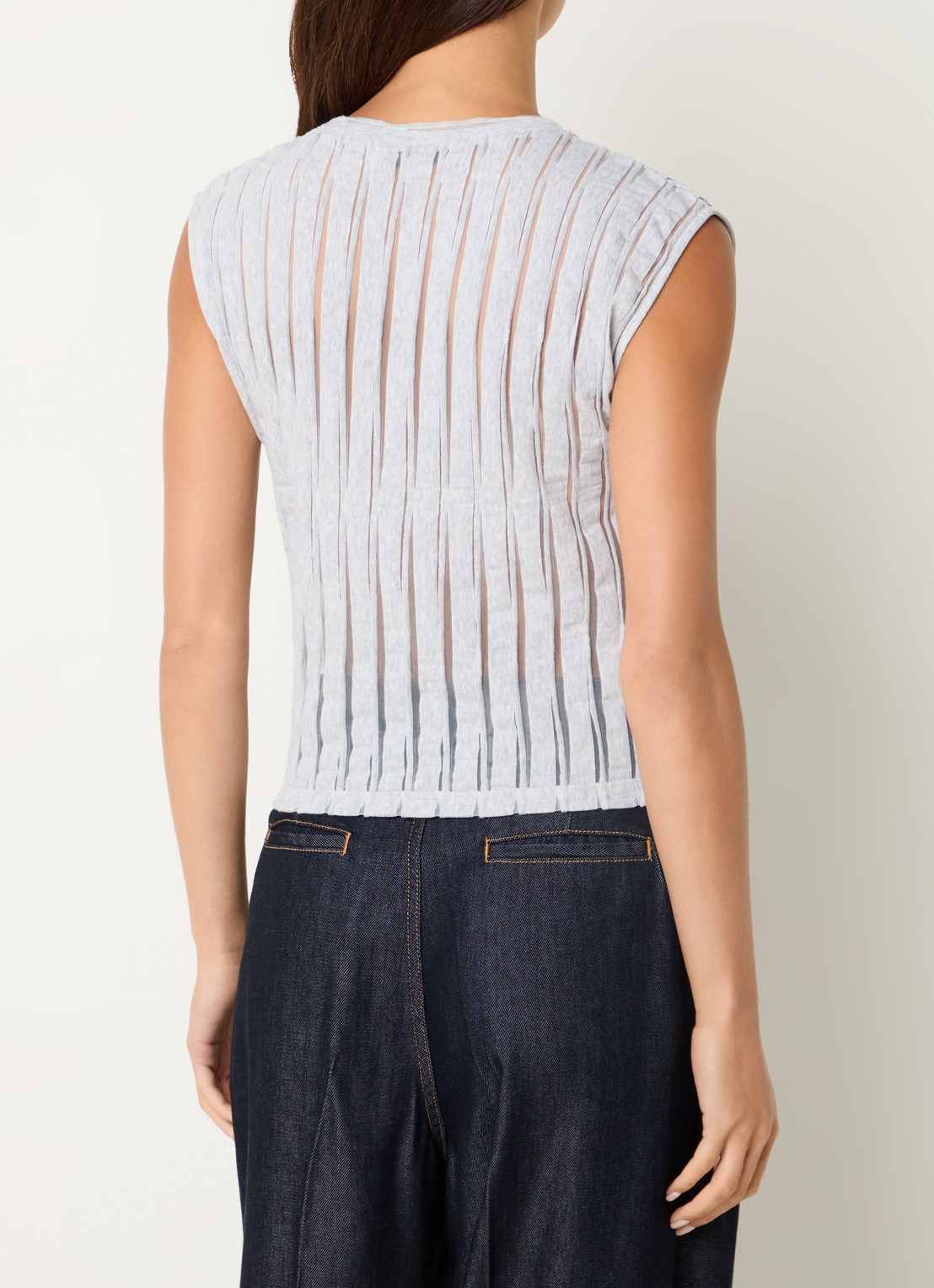 IRO Uzelie semi-transparante tanktop met ronde hals - achterkant 4 lichtgrijs