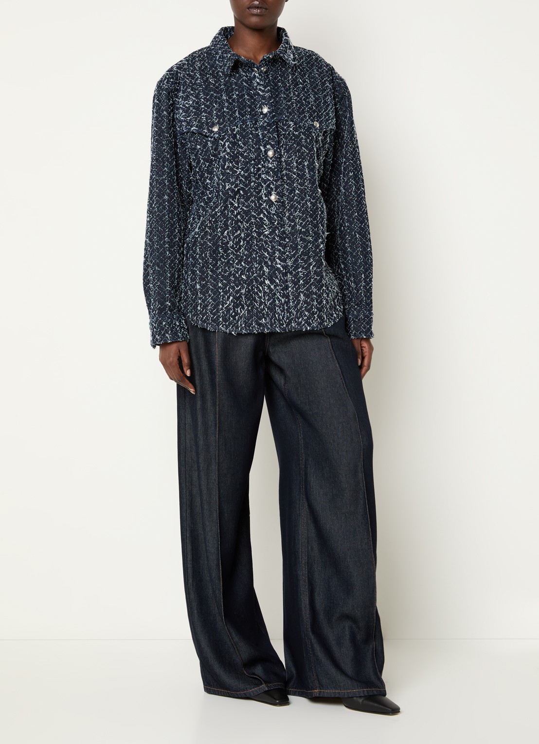 IRO Velini blouse van denim met borstzakken - voorkant 4 donkerblauw