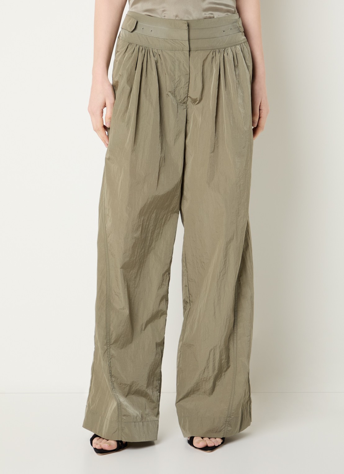 IRO Wanni high waist wide leg trackbroek  - detail 4 olijfgroen