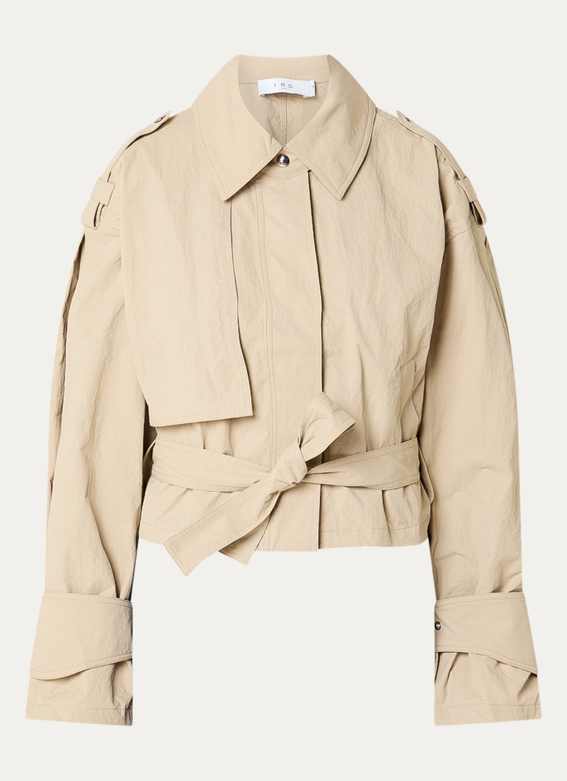 IRO Zynia cropped trenchcoat met steekzakken en strikceintuur - voorkant 2 beige