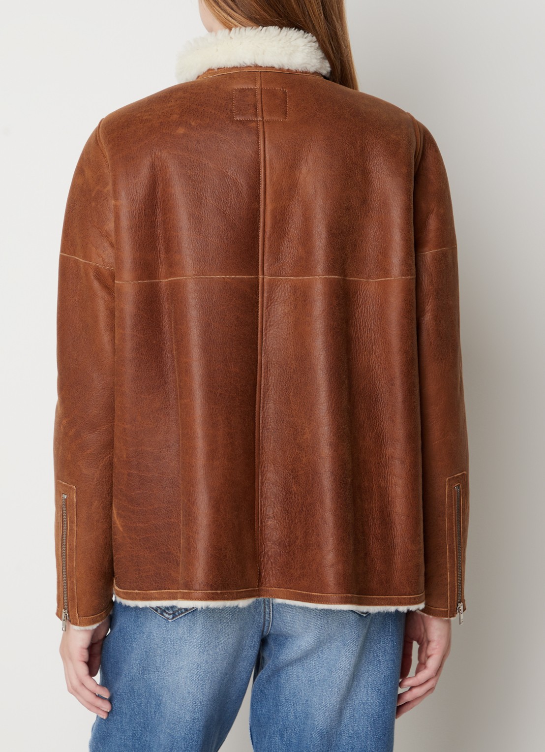 Isabel Marant Abeliki lammy coat van lamsleer met ritszakken - achterkant camel