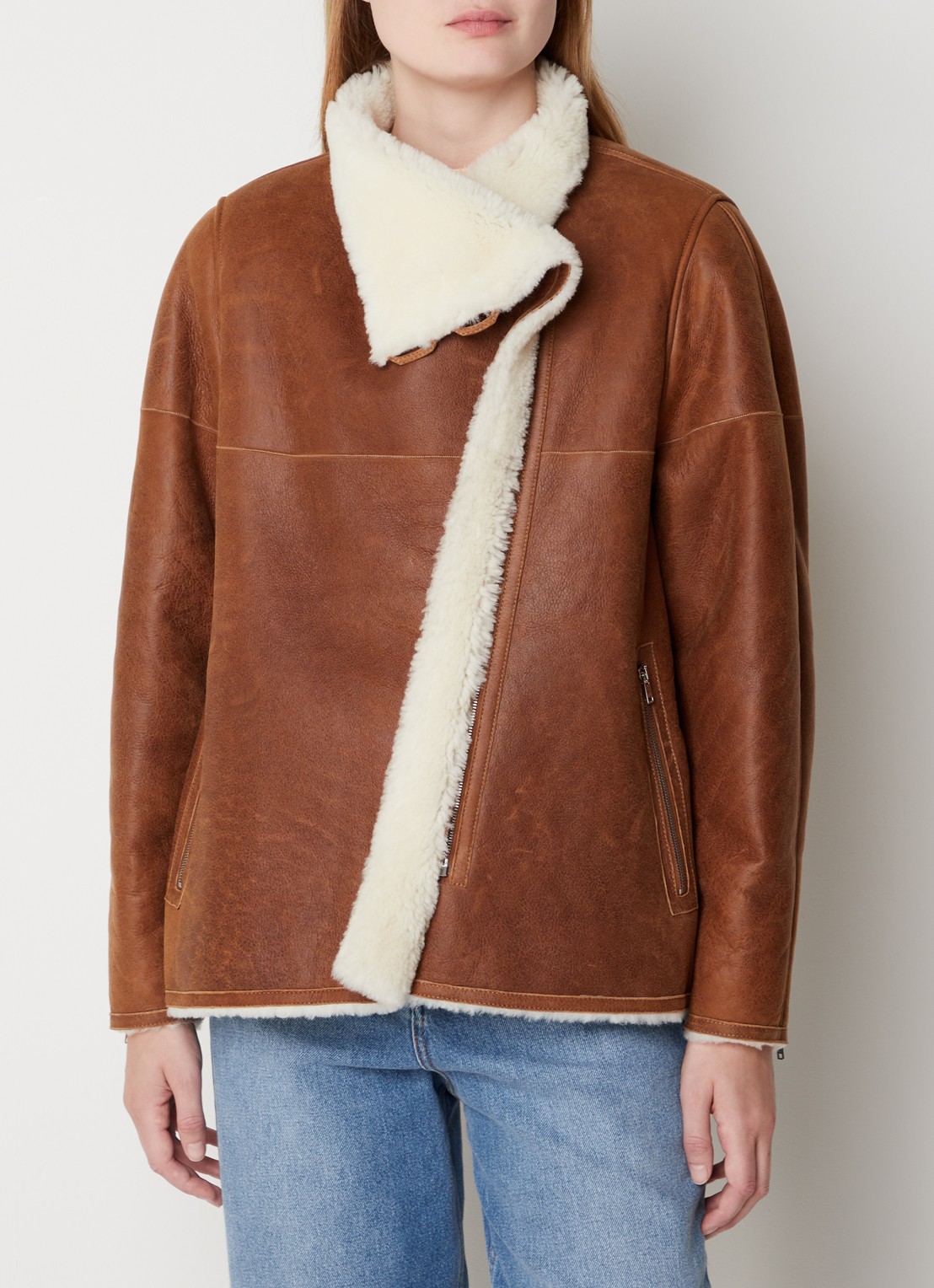 Isabel Marant Abeliki lammy coat van lamsleer met ritszakken - detail 4 camel