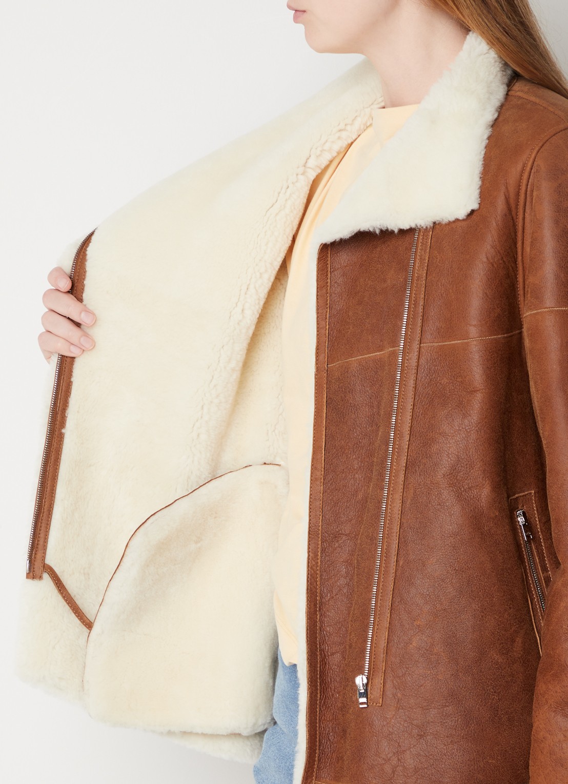 Isabel Marant Abeliki lammy coat van lamsleer met ritszakken - detail 5 camel