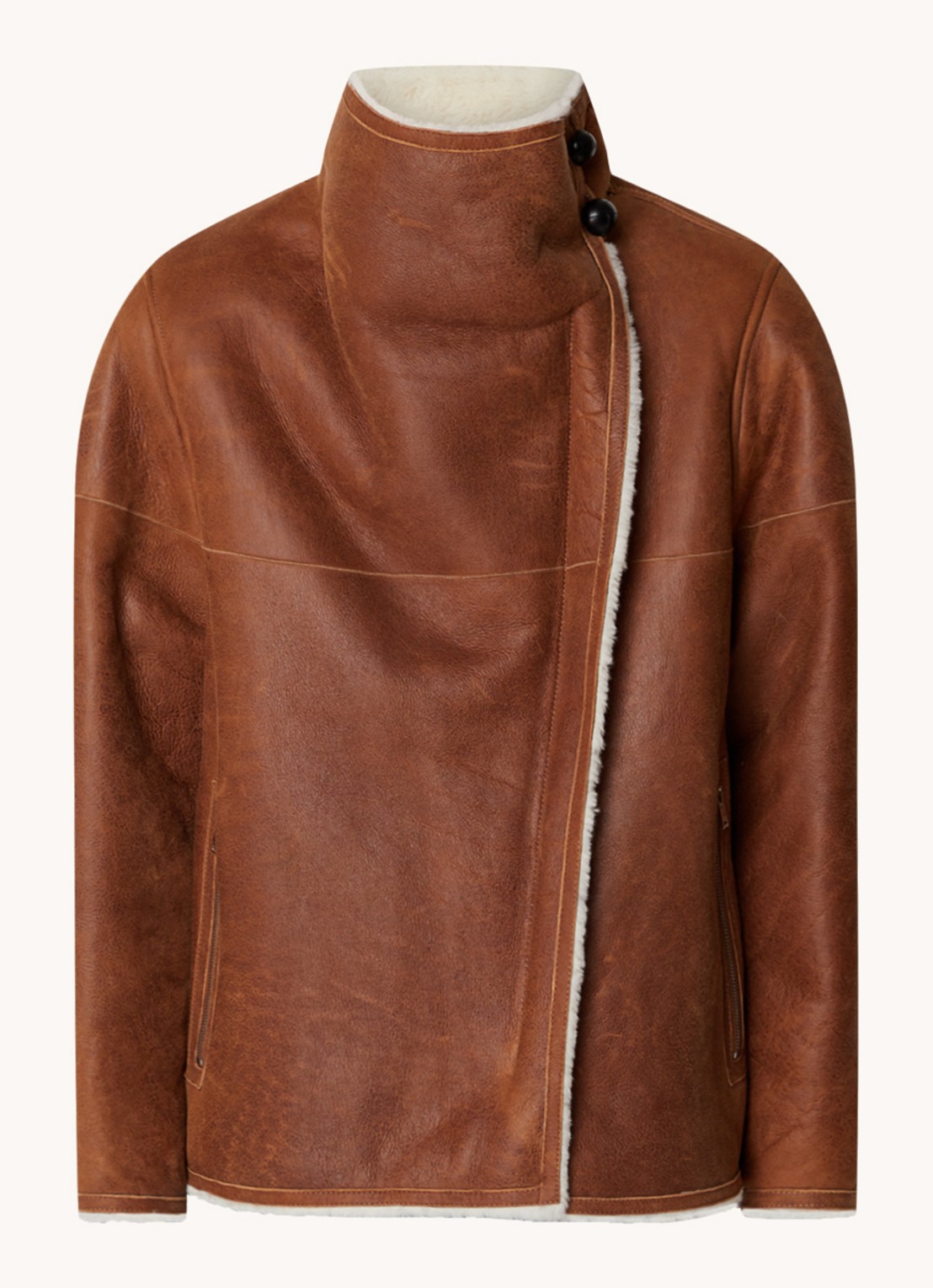 Isabel Marant Abeliki lammy coat van lamsleer met ritszakken - voorkant 2 camel