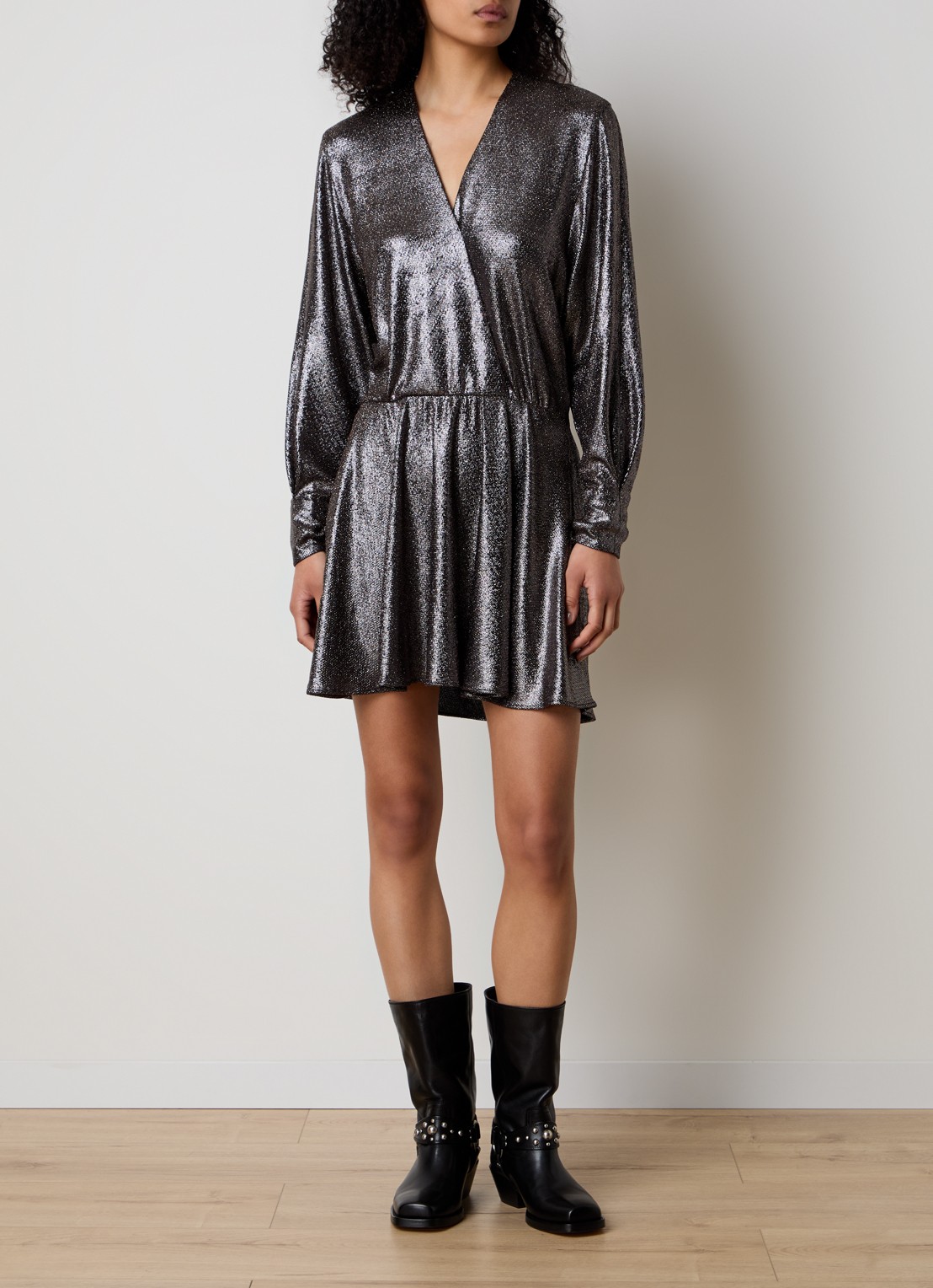 Isabel Marant Alexane mini jurk met lurex - voorkant 5 zwart