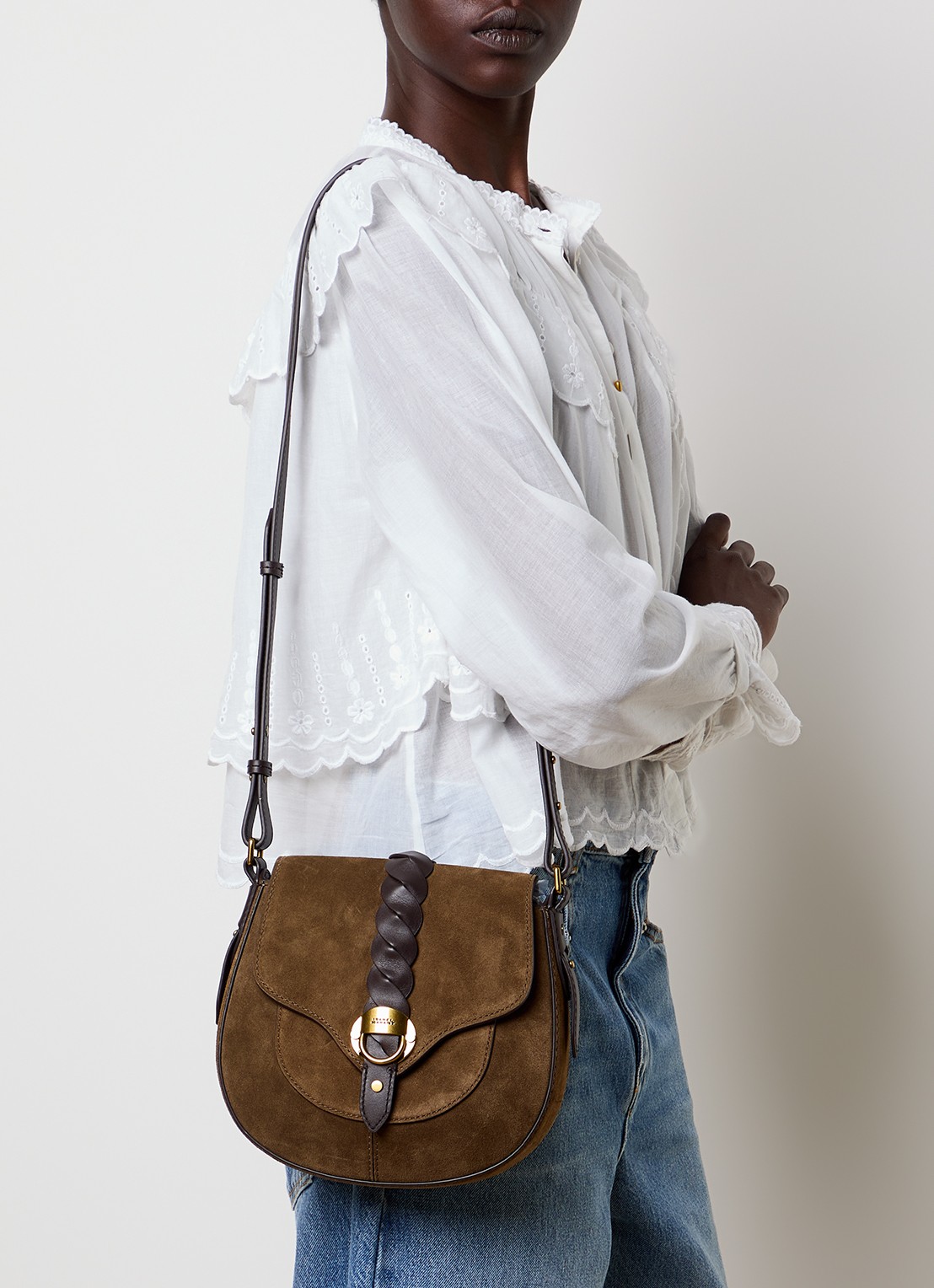 Isabel Marant Altay Small crossbodytas van kalfssuède - voorkant 2 donkerkhaki