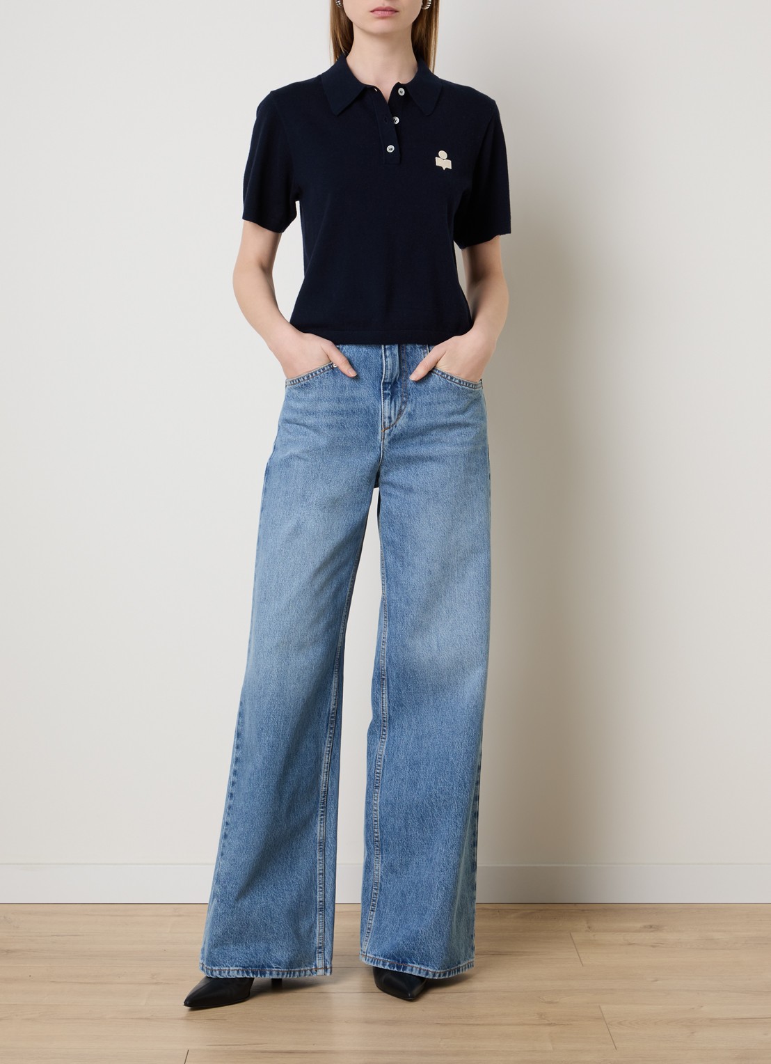 Isabel Marant Althea polo met logoborduring - voorkant 2 donkerblauw
