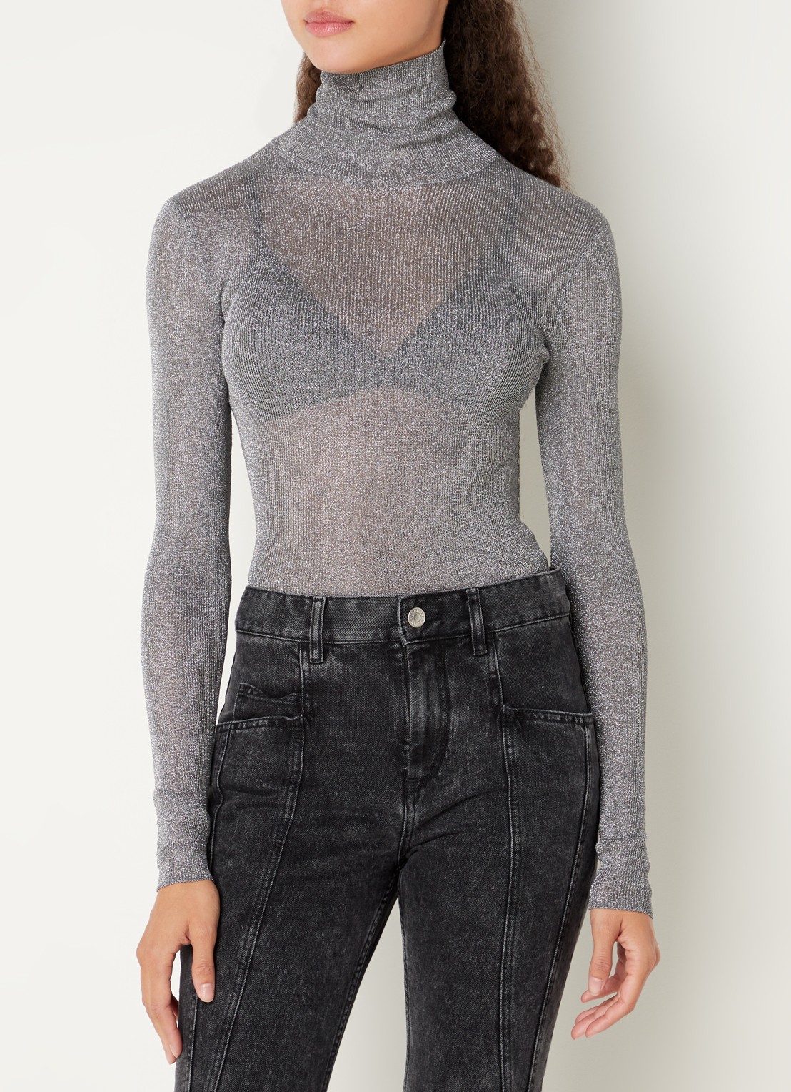 Isabel Marant Anabela semi-transparante fijngebreide top met lurex - detail 4 lichtgrijs