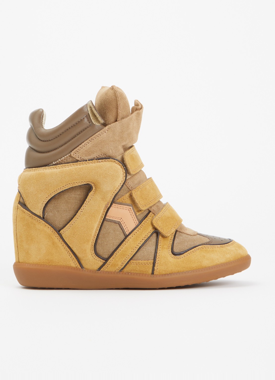 Isabel Marant Bekett sneakerwedge van kalfssuède - voorkant khaki