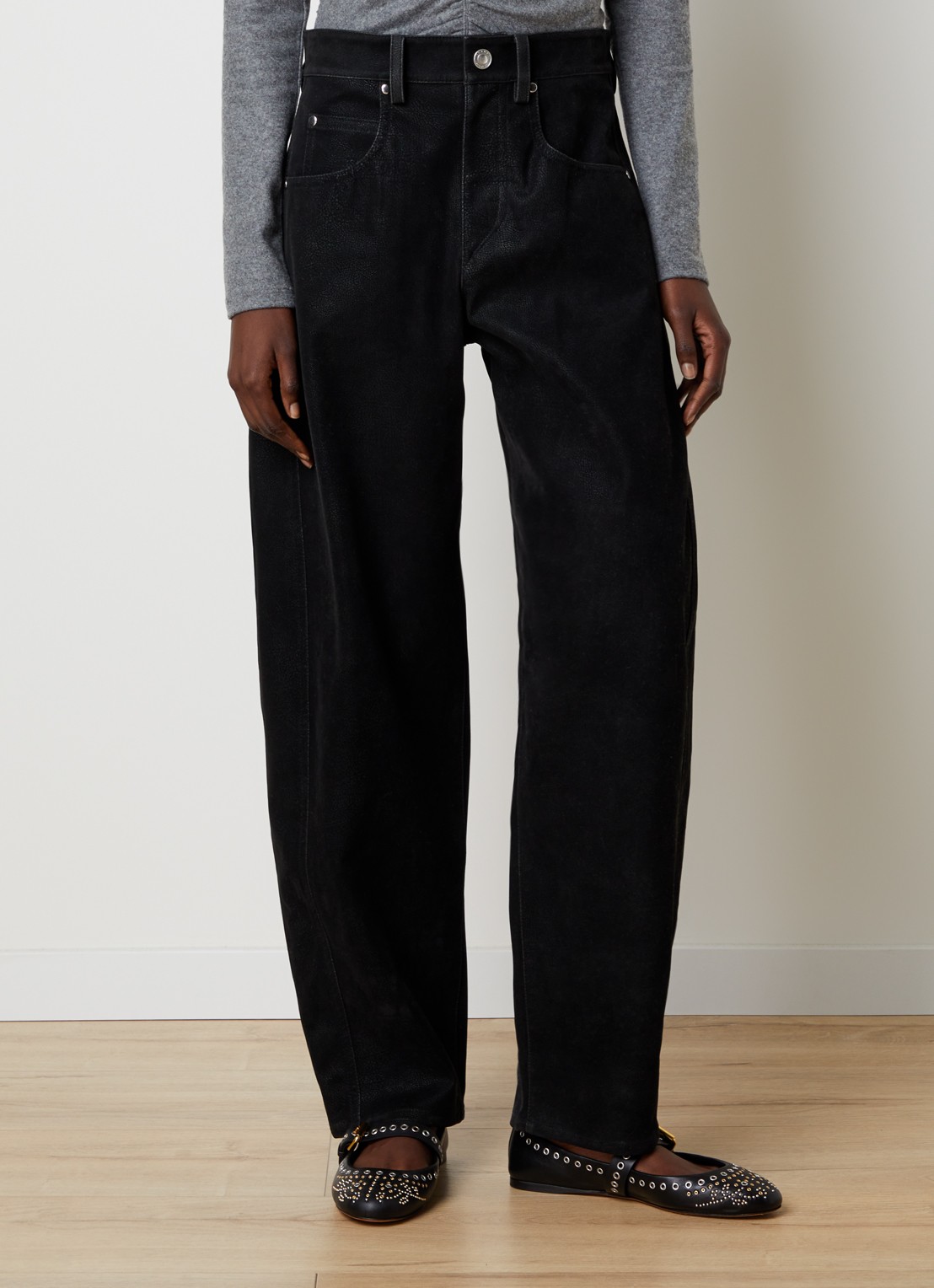 Isabel Marant Belky high waist straight leg jeans met steekzakken - detail zwart