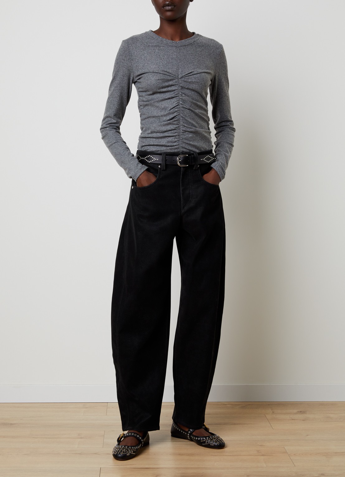 Isabel Marant Belky high waist straight leg jeans met steekzakken - voorkant 6 zwart