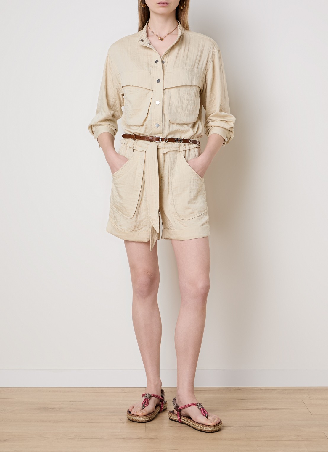 Isabel Marant Betyna straight fit playsuit met steekzakken - voorkant 2 lichtgeel