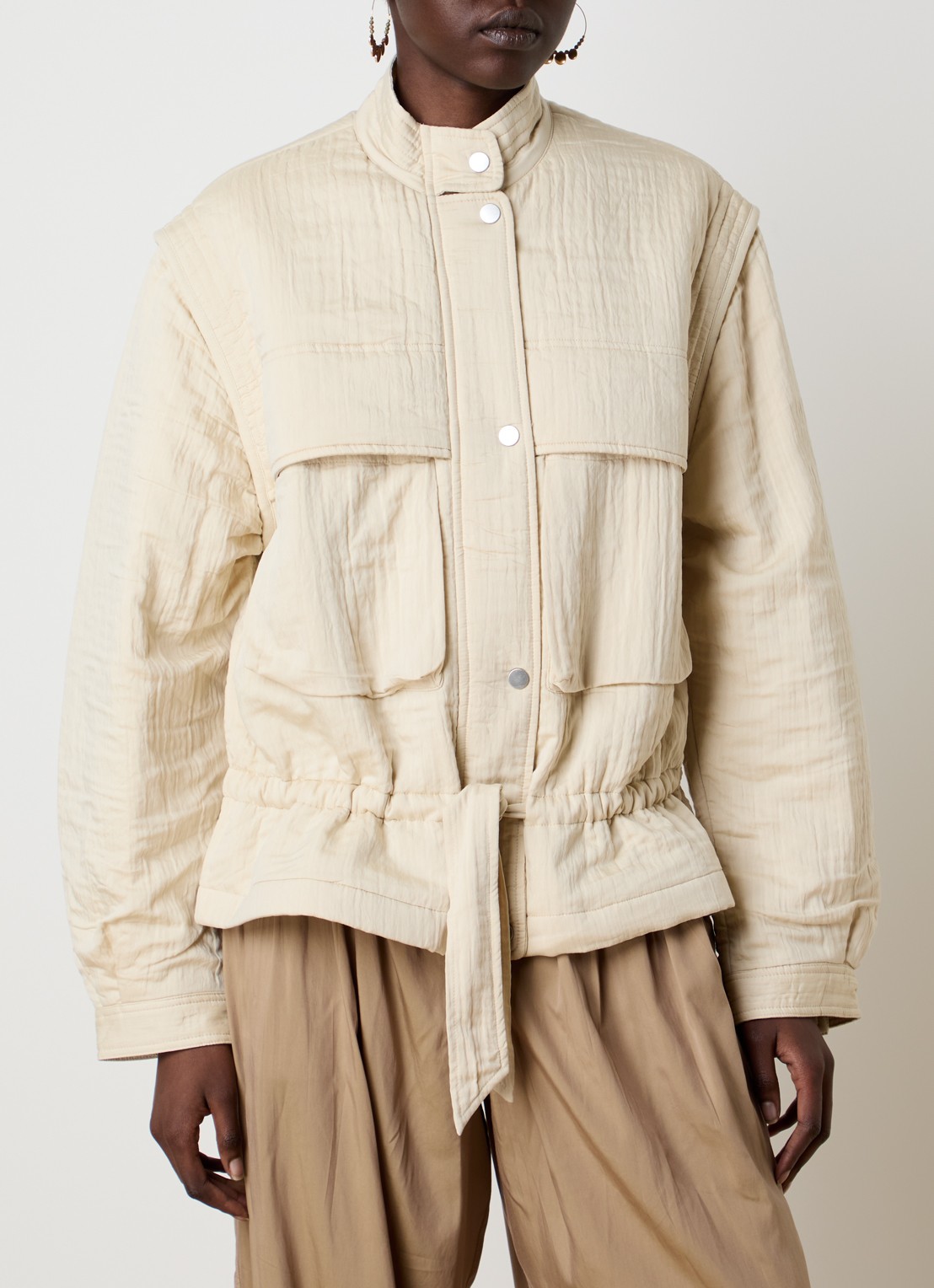 Isabel Marant Blandina gewatteerd jack met trekkoord en steekzakken - detail 2 creme