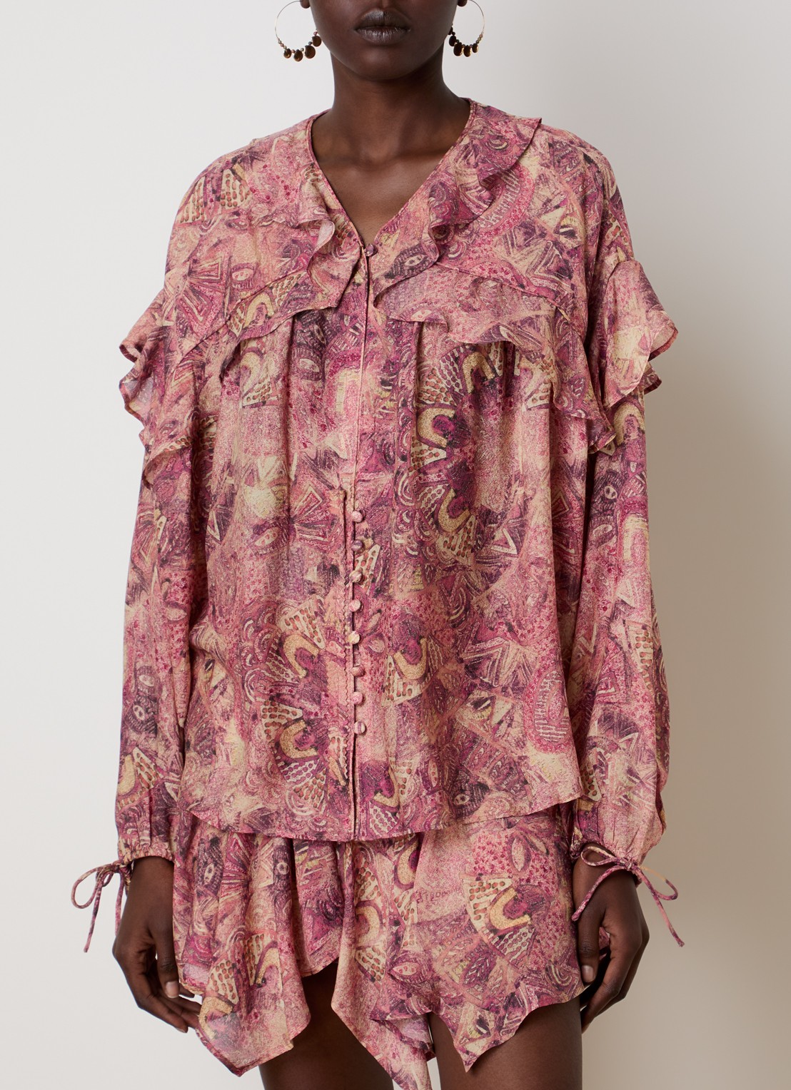 Isabel Marant Blouse van zijde met print - detail 4 donkerroze
