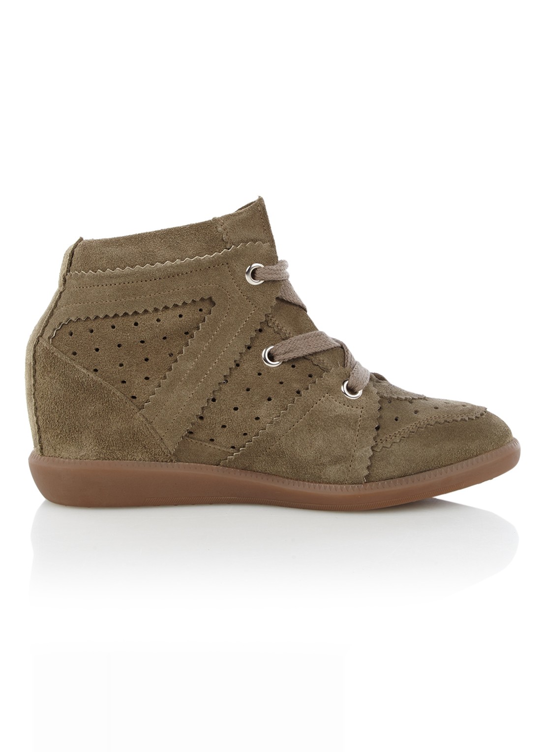 Isabel Marant Bobby sneakerwedge van kalfssuède - detail 2 bronsgroen