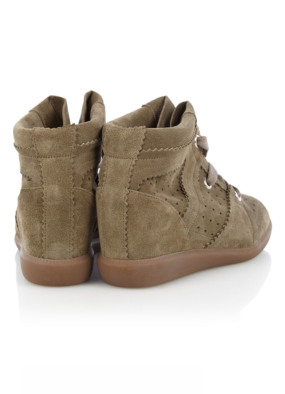 Isabel Marant Bobby sneakerwedge van kalfssuède - detail 3 bronsgroen