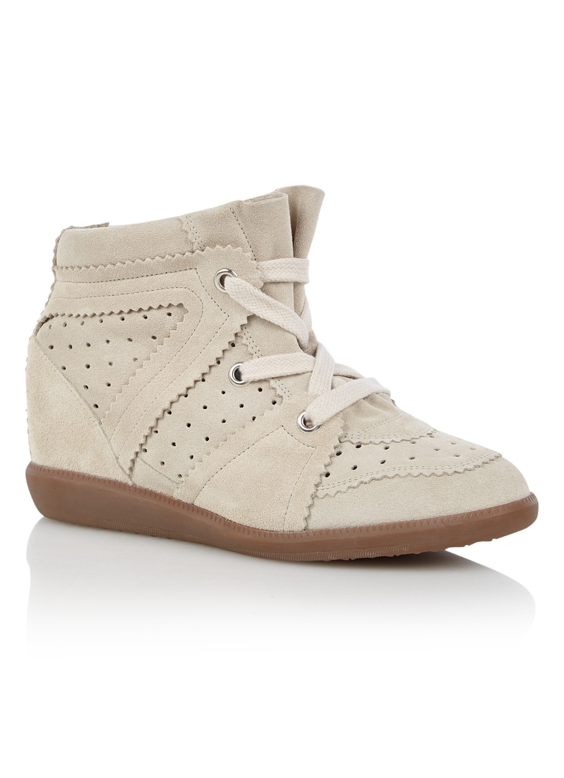 Isabel Marant Bobby sneakerwedge van kalfssuède - voorkant gebroken wit