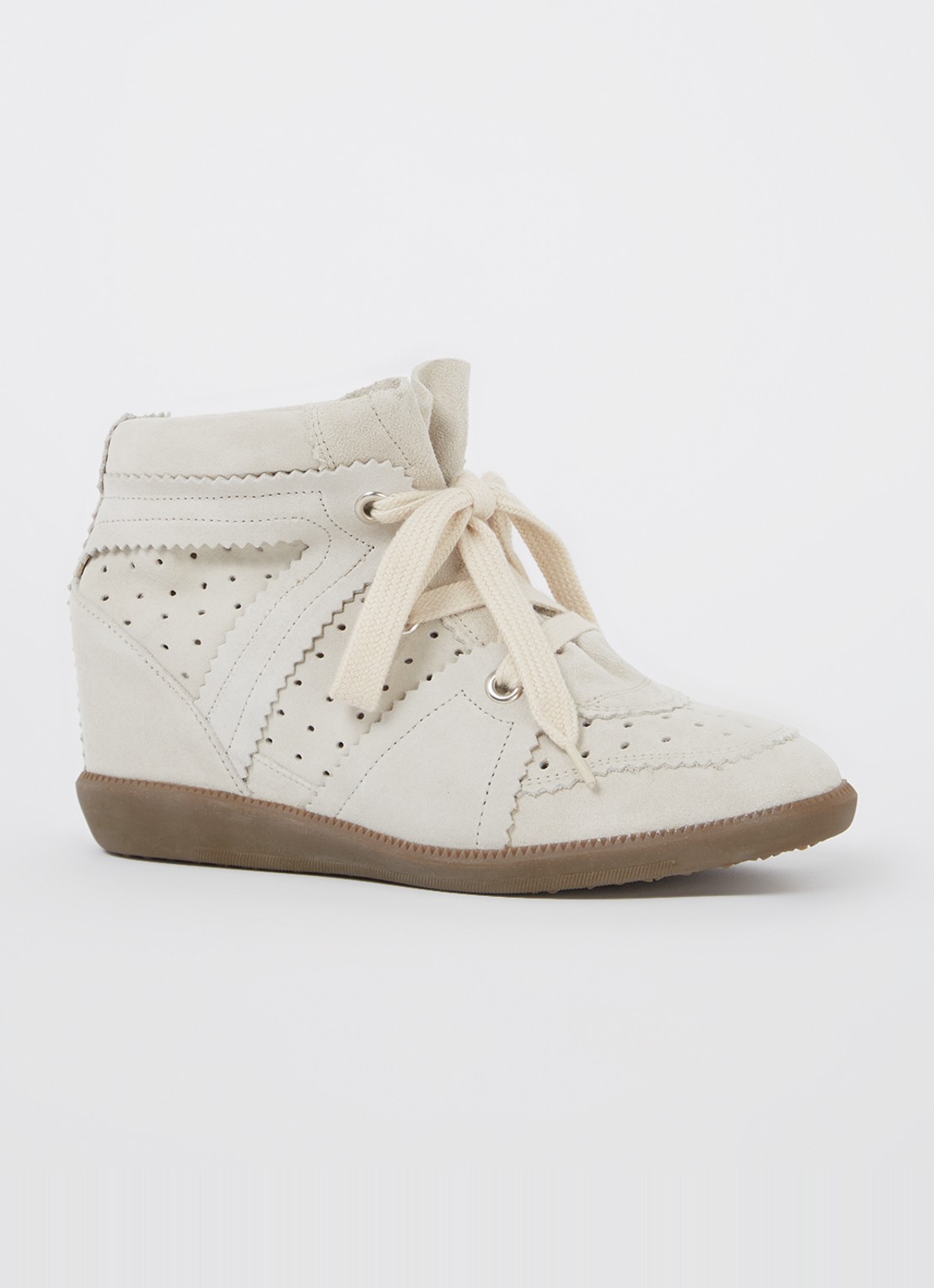 Isabel Marant Bobby sneakerwedge van kalfssuède - voorkant 2 gebroken wit