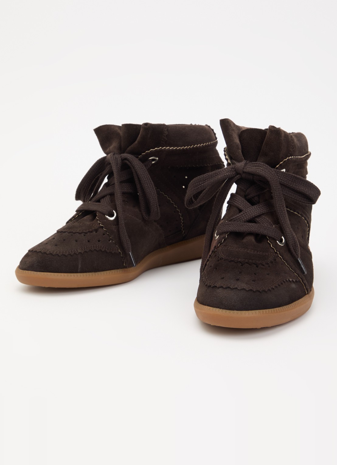 Isabel Marant Bobby sneakerwedge van kalfssuéde  - detail chocoladebruin