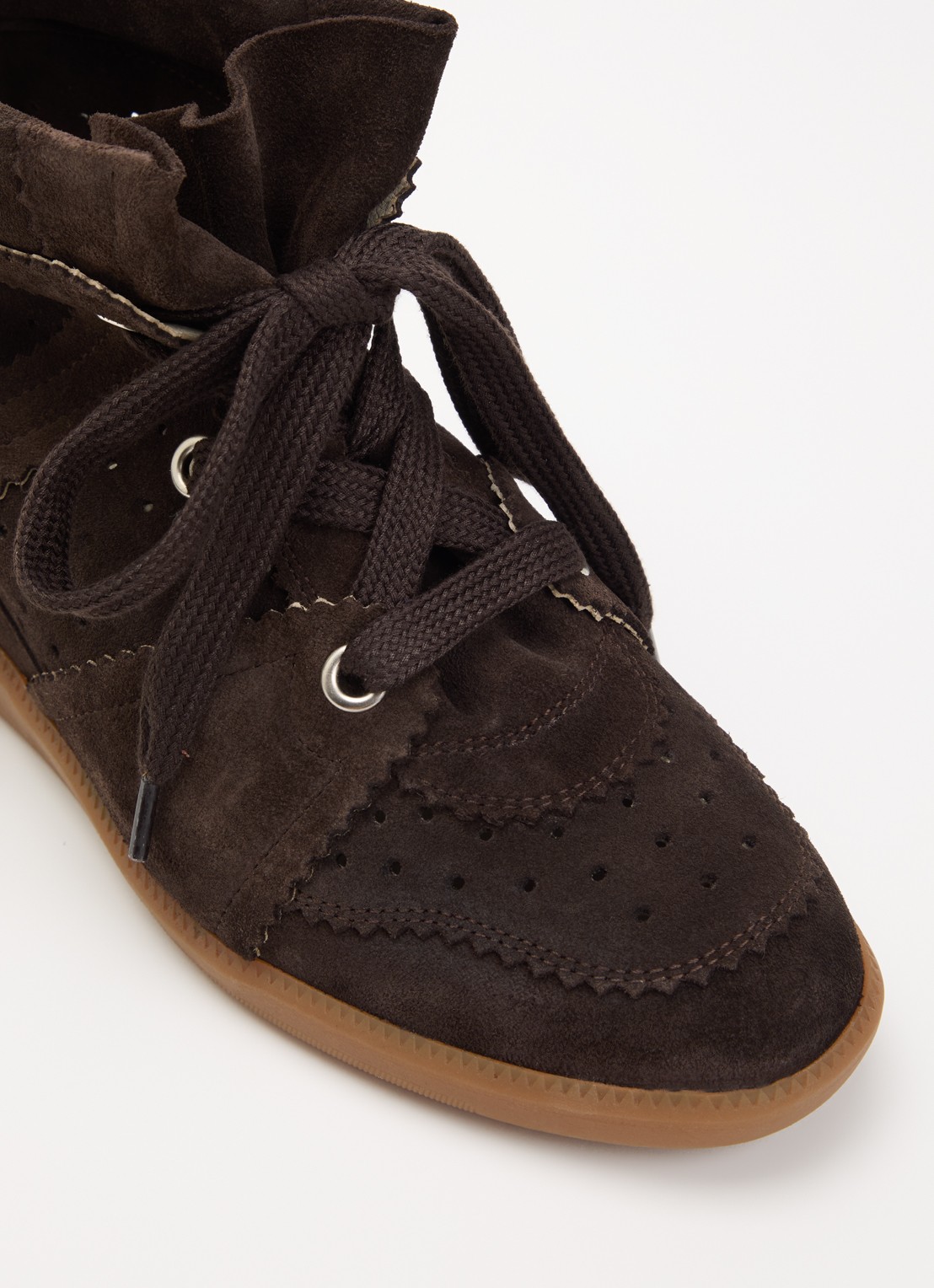 Isabel Marant Bobby sneakerwedge van kalfssuéde  - detail 3 chocoladebruin