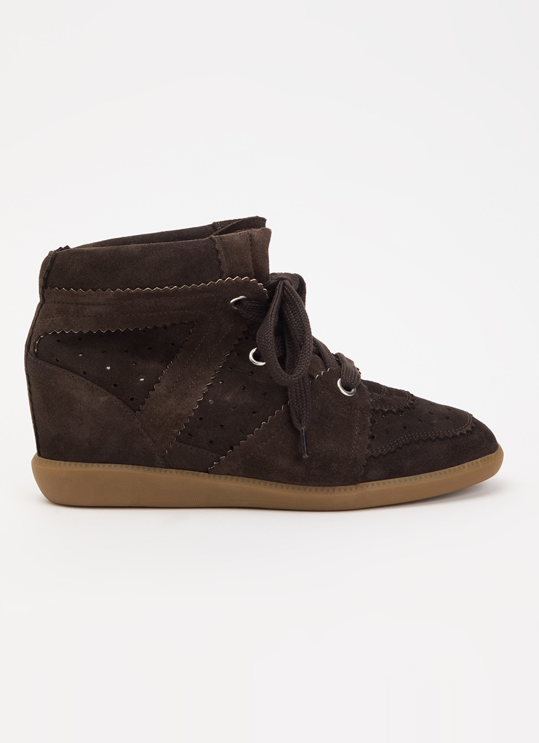 Isabel Marant Bobby sneakerwedge van kalfssuéde  - voorkant 5 chocoladebruin
