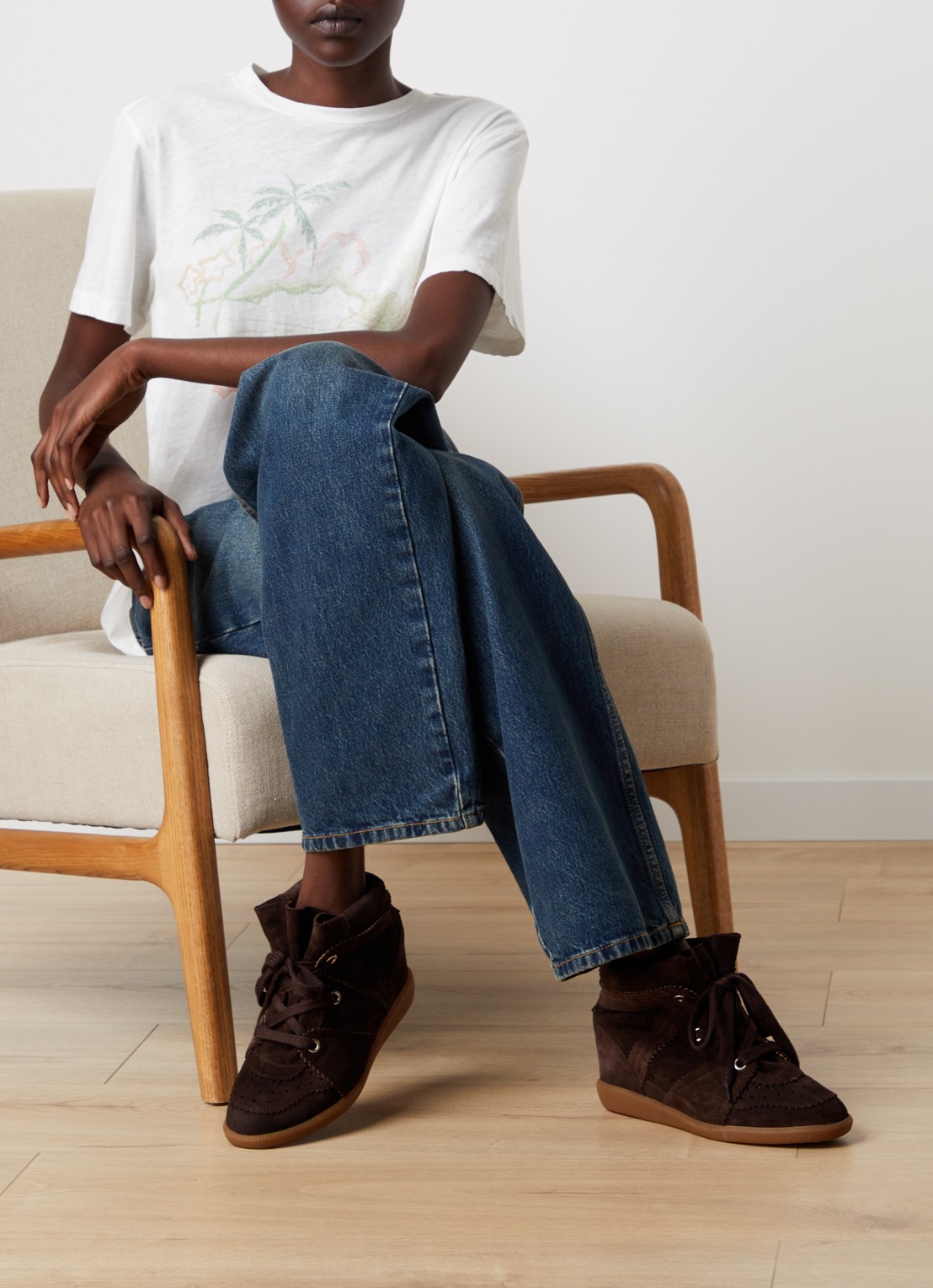 Isabel Marant Bobby sneakerwedge van kalfssuéde  - voorkant 3 chocoladebruin