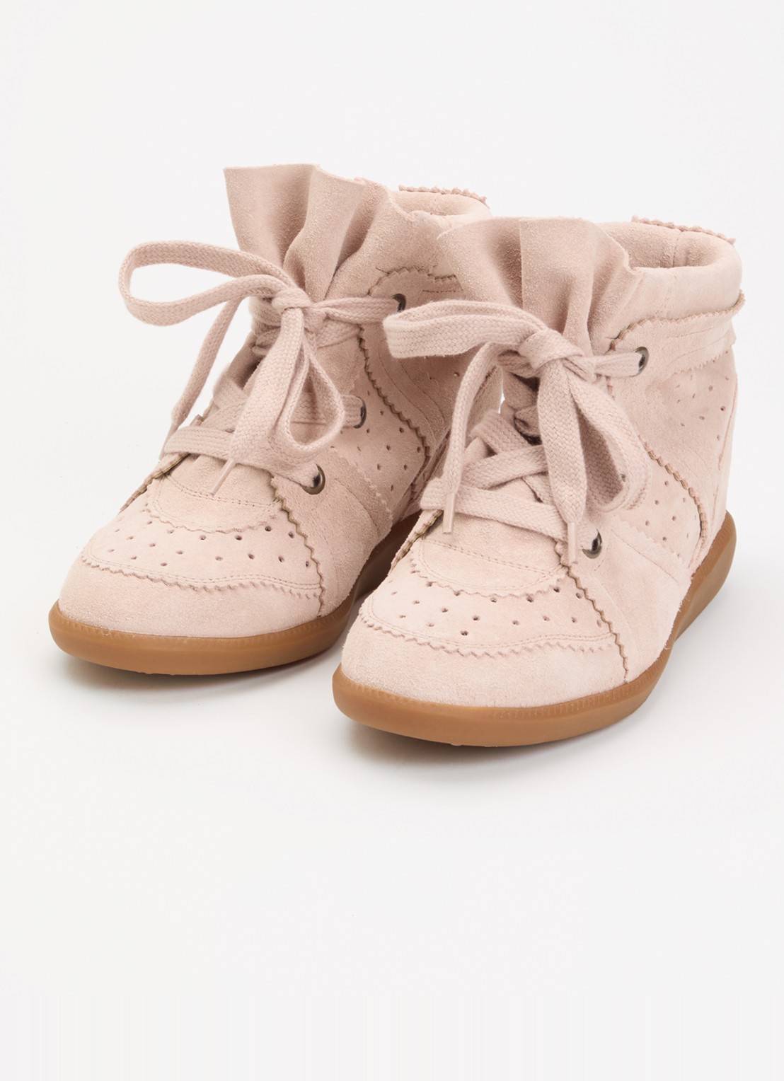 Isabel Marant Bobby sneakerwedge van suède - detail lichtroze