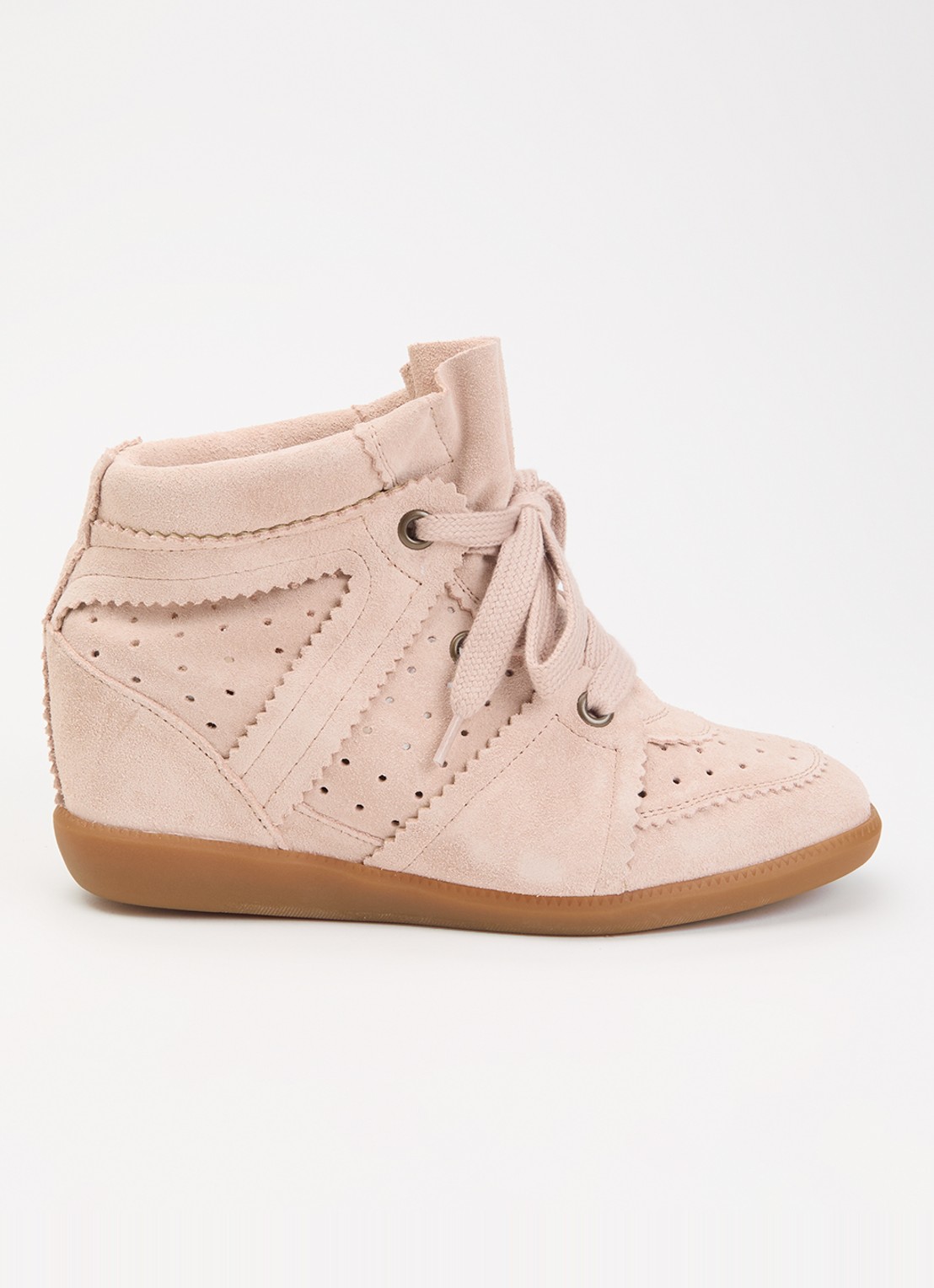 Isabel Marant Bobby sneakerwedge van suède - voorkant 5 lichtroze