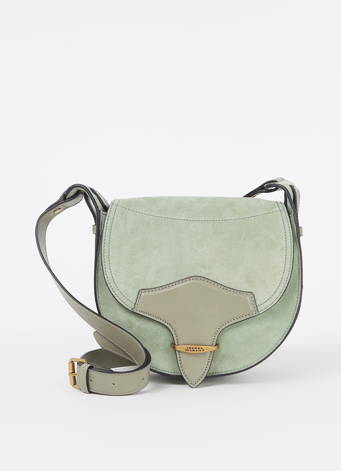 Isabel Marant Botsy crossbodytas van kalfssuède met leren details - voorkant 4 groen