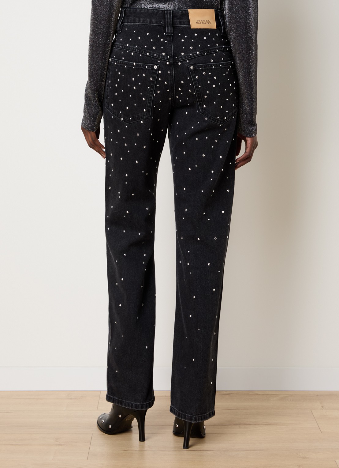 Isabel Marant Brinsa high waist tapered jeans met studs - achterkant zwart