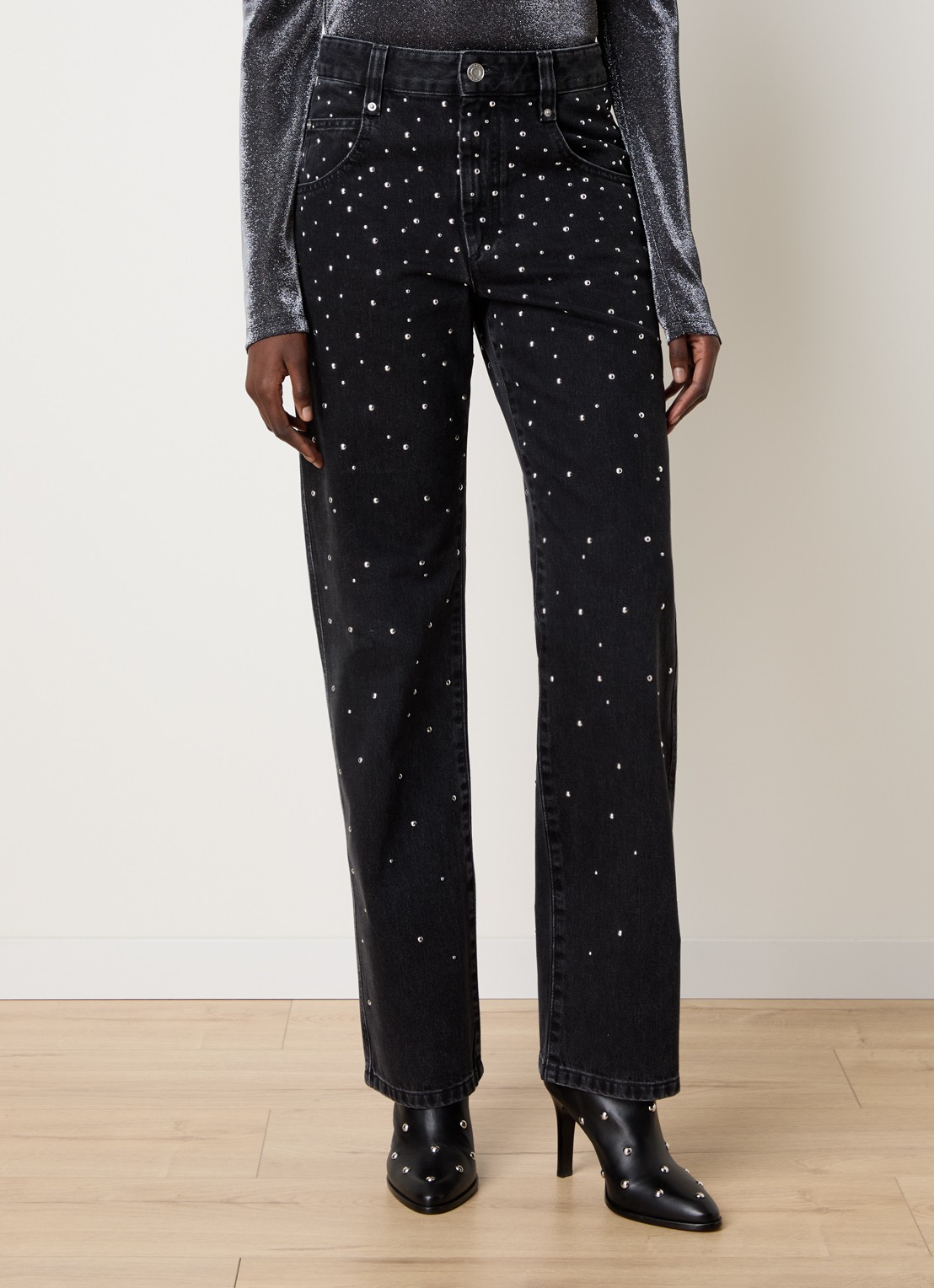 Isabel Marant Brinsa high waist tapered jeans met studs - detail 2 zwart