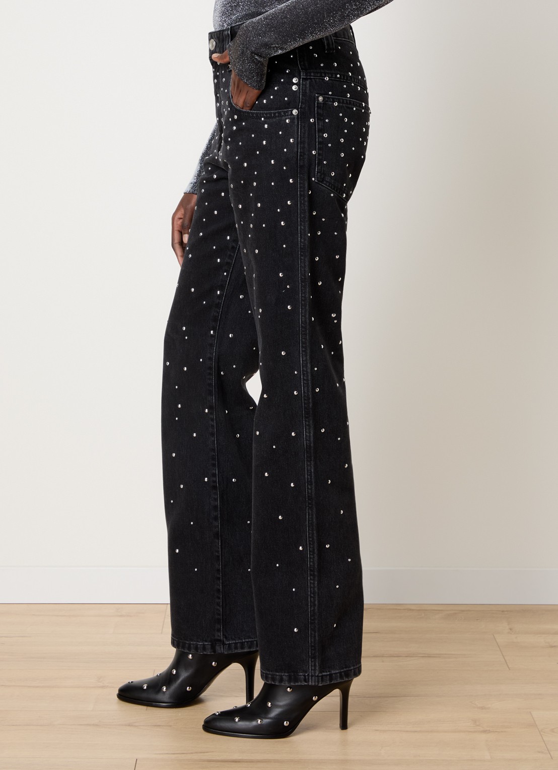 Isabel Marant Brinsa high waist tapered jeans met studs - detail 3 zwart