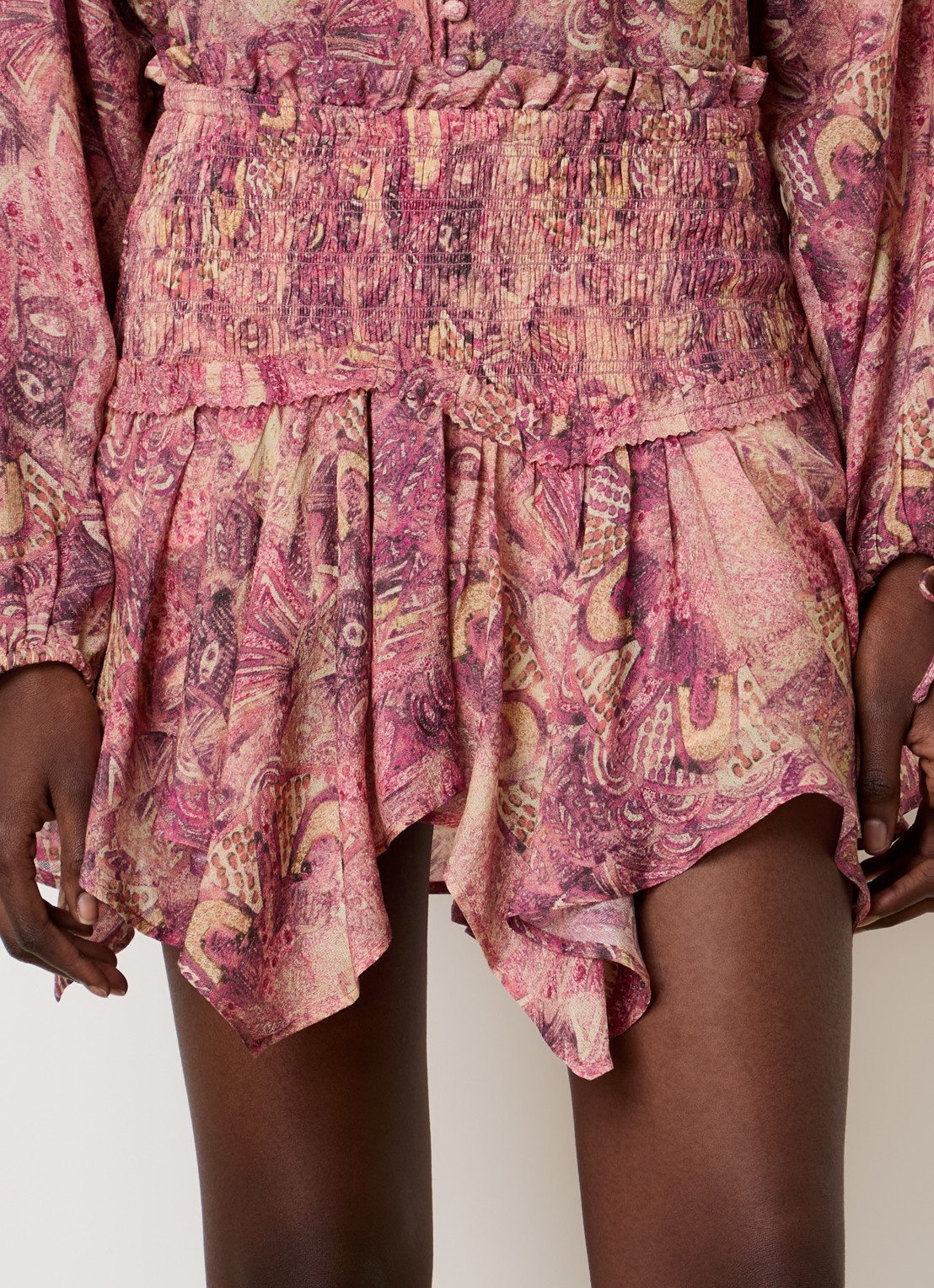 Isabel Marant Ceiva minirok van zijde met print - detail 4 donkerroze