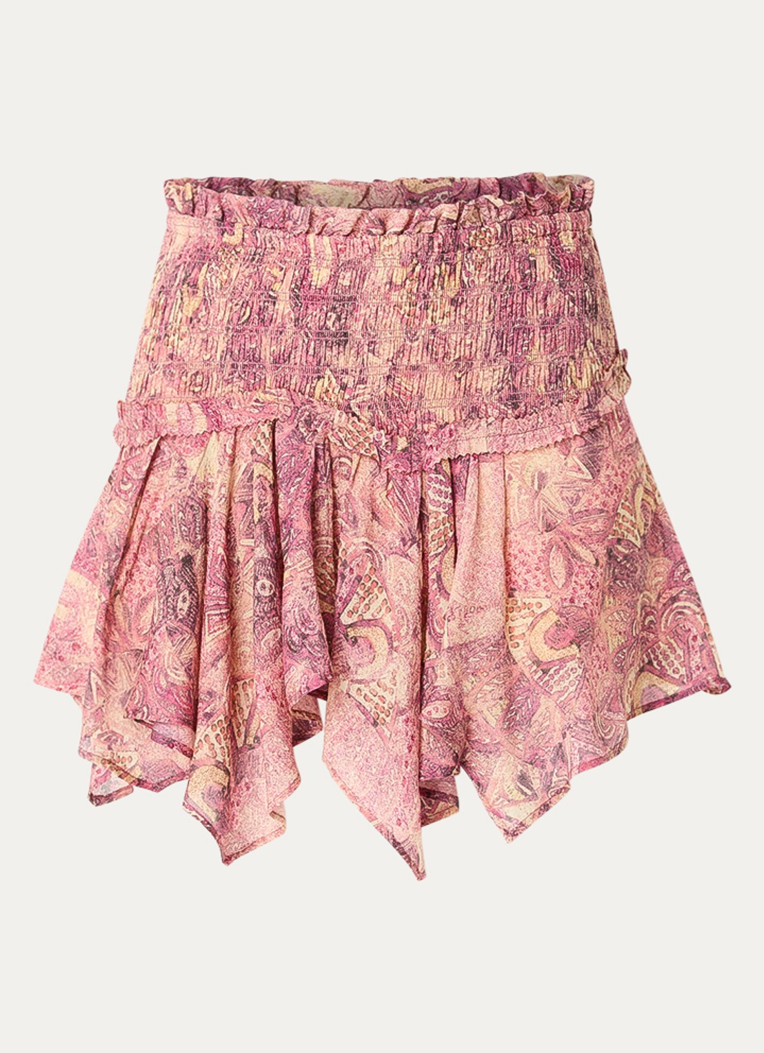 Isabel Marant Ceiva minirok van zijde met print - voorkant 2 donkerroze