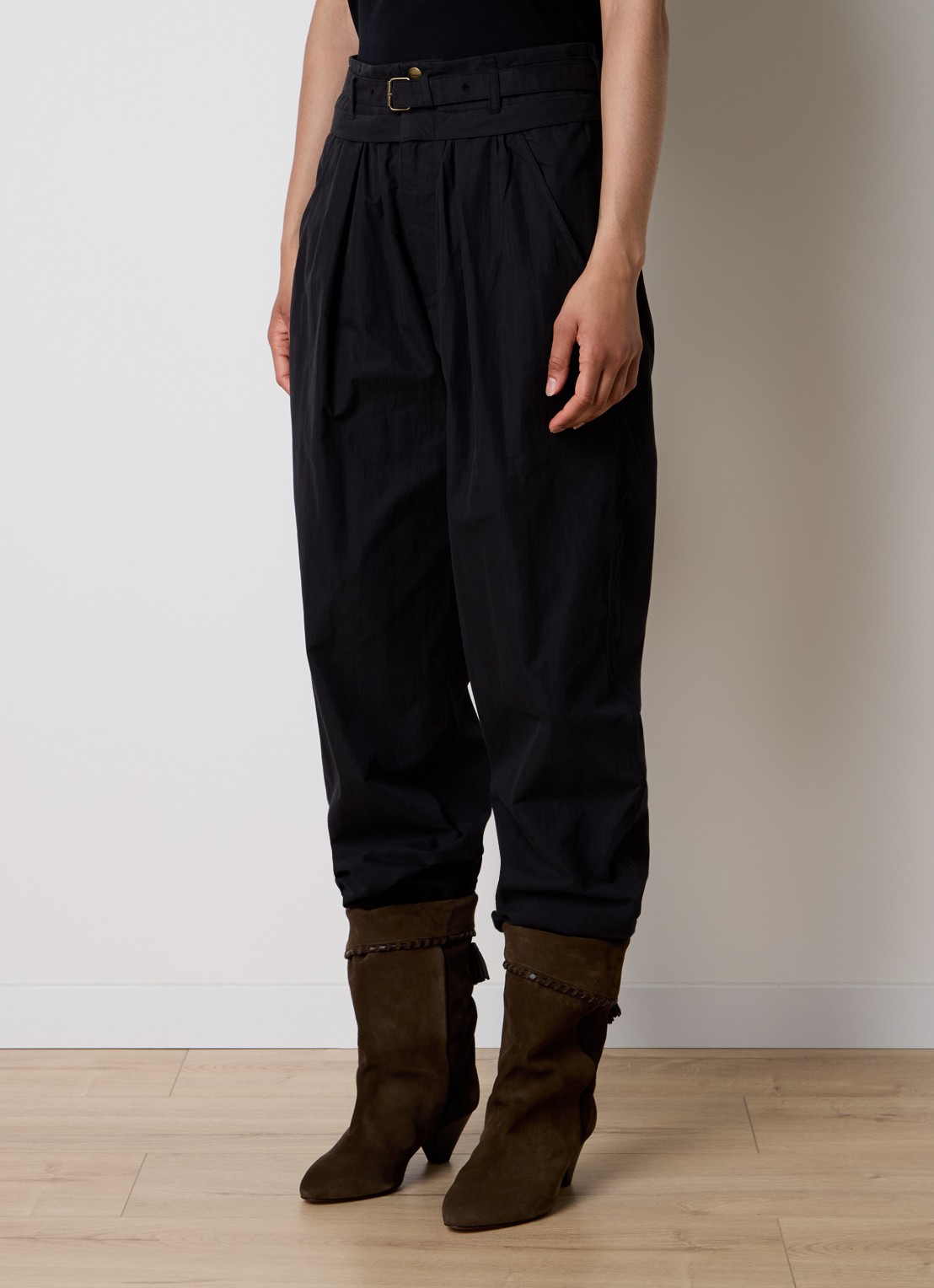 Isabel Marant Celia high waist loose fit broek met ceintuur - detail 2 zwart