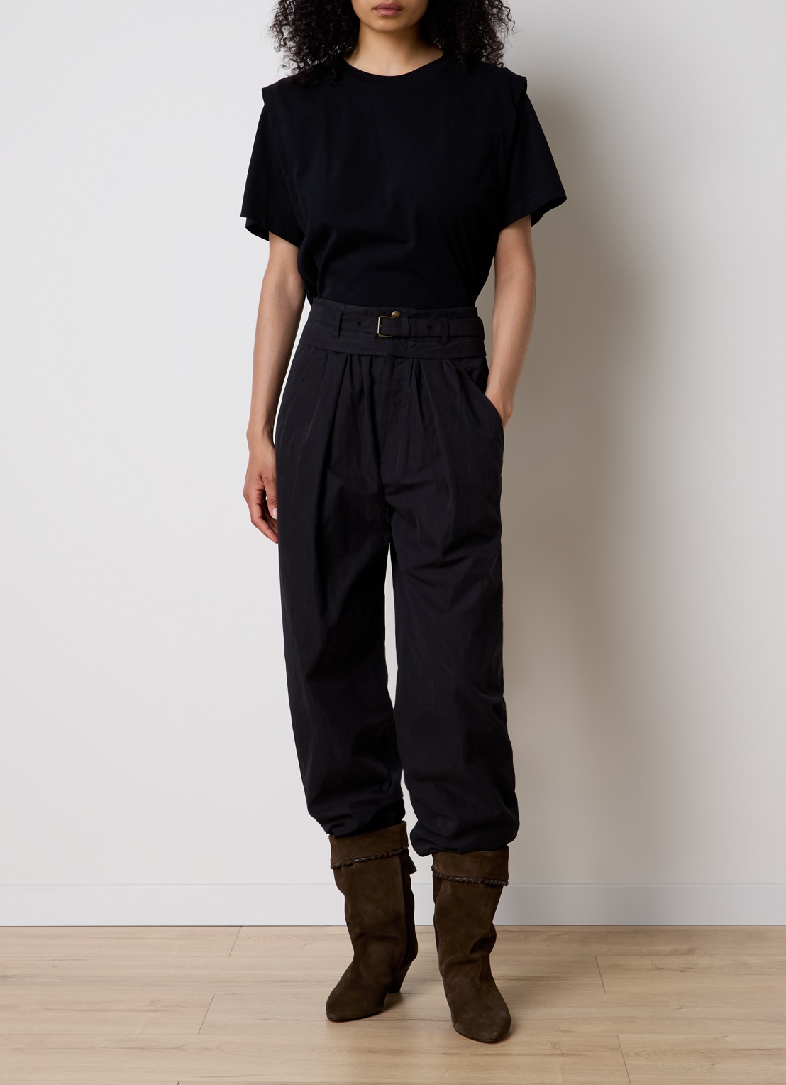 Isabel Marant Celia high waist loose fit broek met ceintuur - voorkant 5 zwart