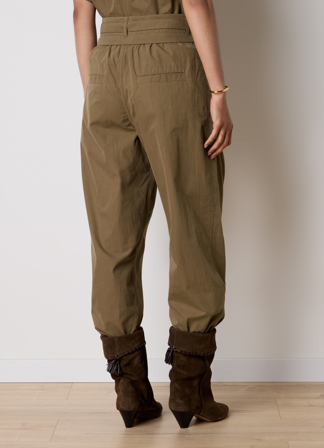 Isabel Marant Celia high waist loose fit broek met ceintuur - achterkant 5 khaki