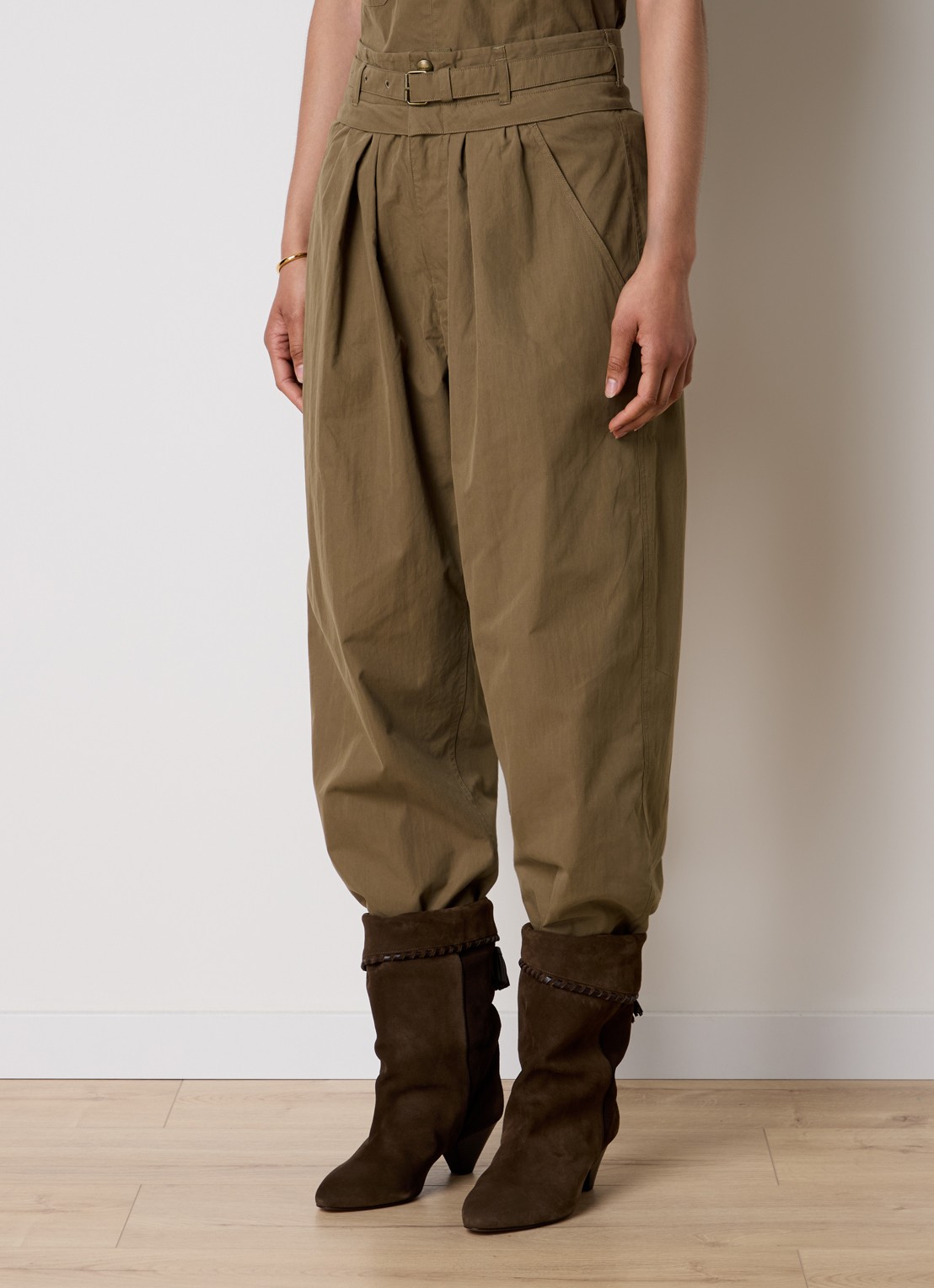 Isabel Marant Celia high waist loose fit broek met ceintuur - detail 3 khaki
