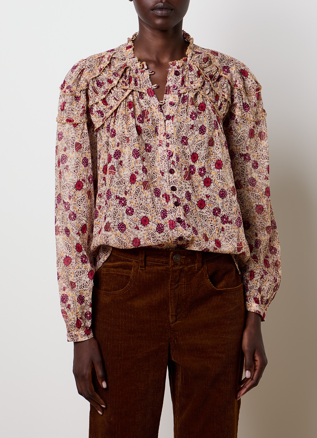 Isabel Marant Christa blouse met print en volant - detail 4 beige