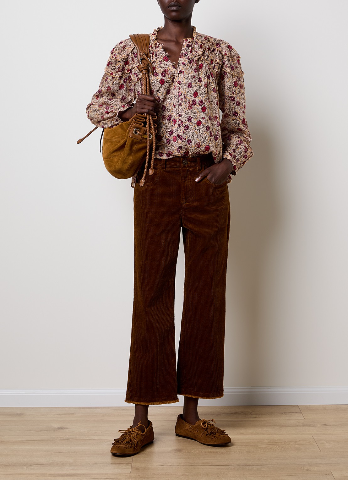 Isabel Marant Christa blouse met print en volant - voorkant 2 beige